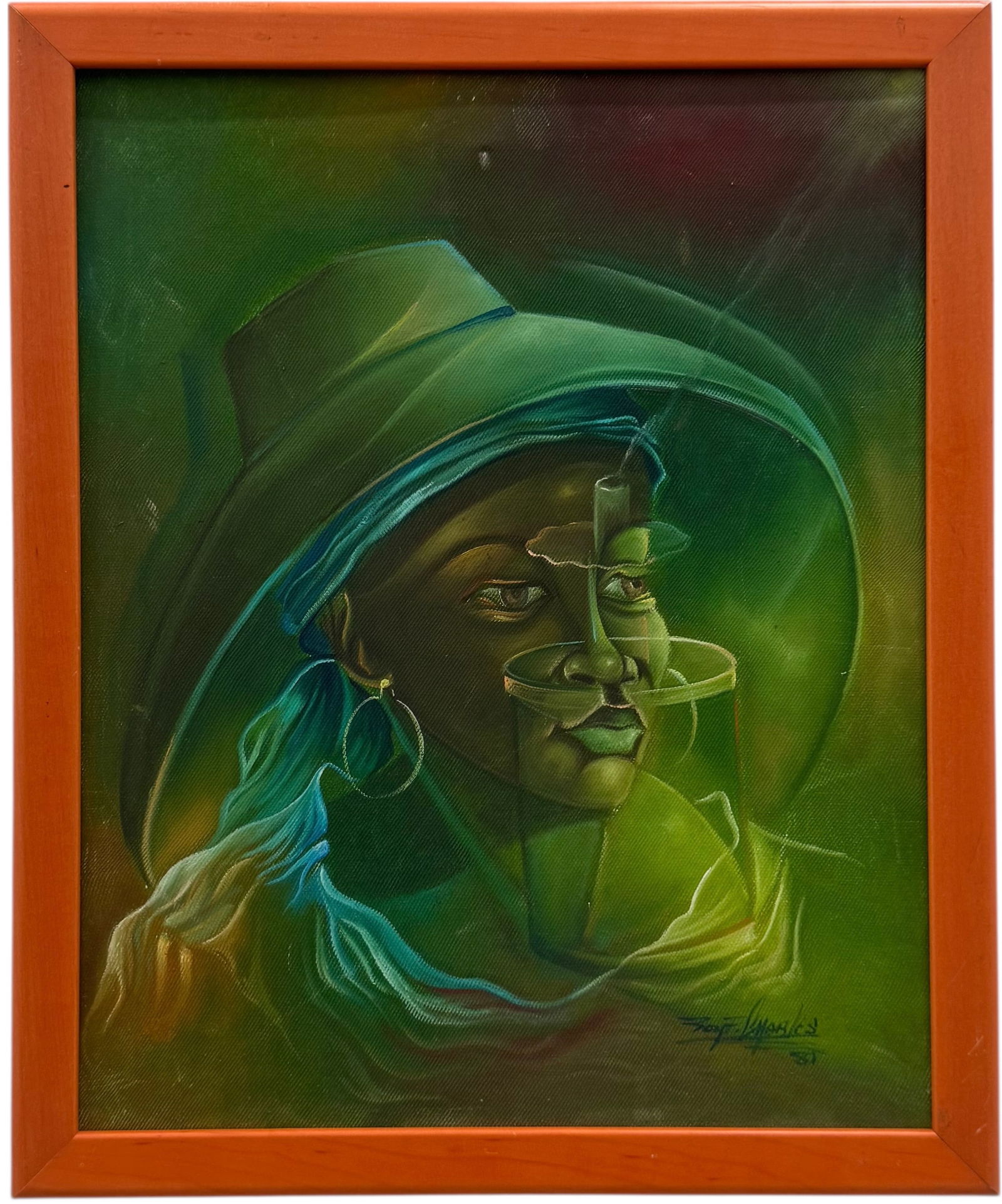 ROY CHARLES (20th c, Haitain) Abstract Portrait Signed Oil On Canvas: Oil painting on canvas 20 x 16 in, 22 x 18 in (framed). Domestic Flat Shipping Price: $55