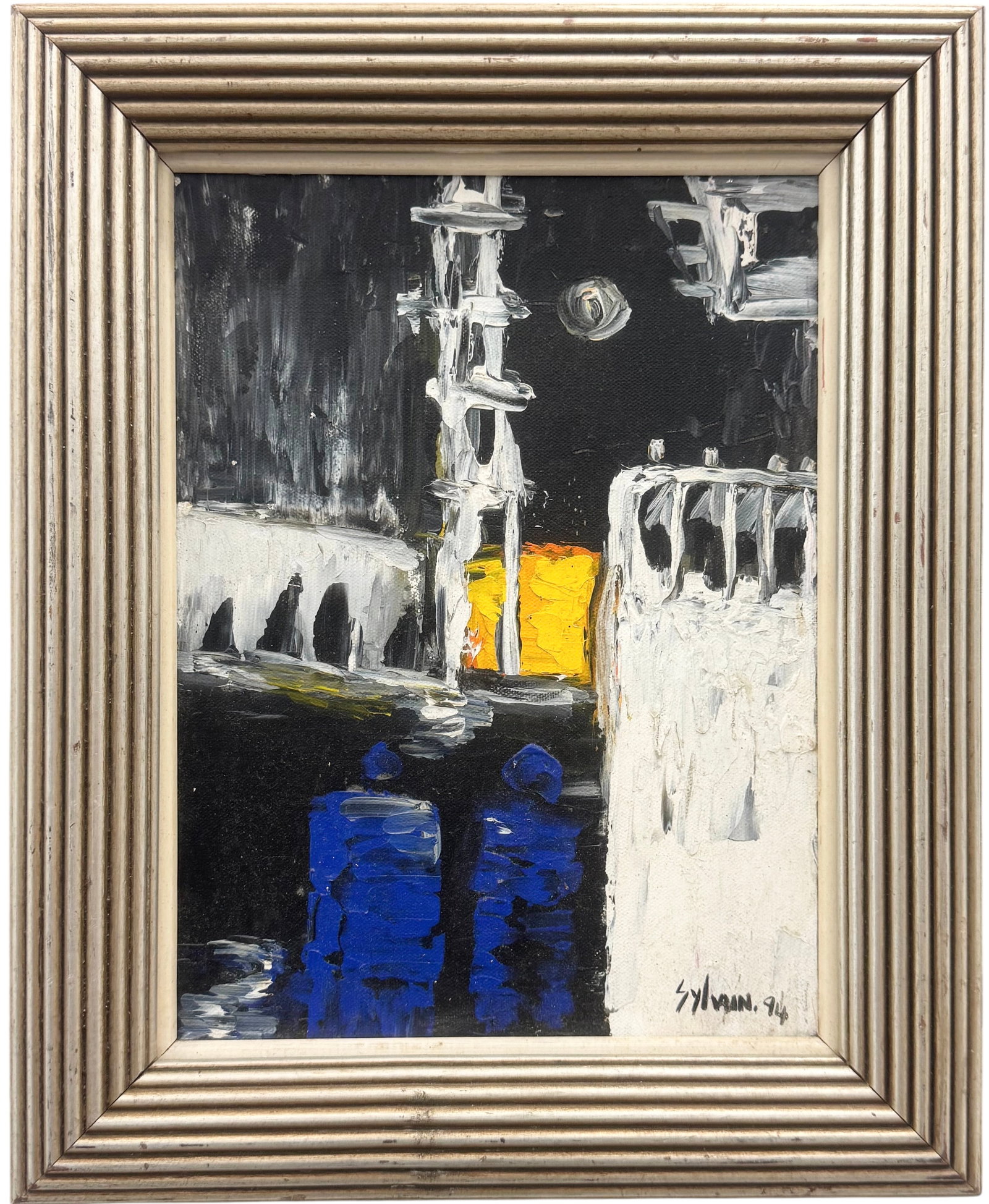 Vintage Abstract "The Gate 1994" Signed Sylvain Oil On Canvas: Oil painting on canvas 12 x 9 in, 16 x 13 in (framed). Domestic Flat Shipping Price: $45