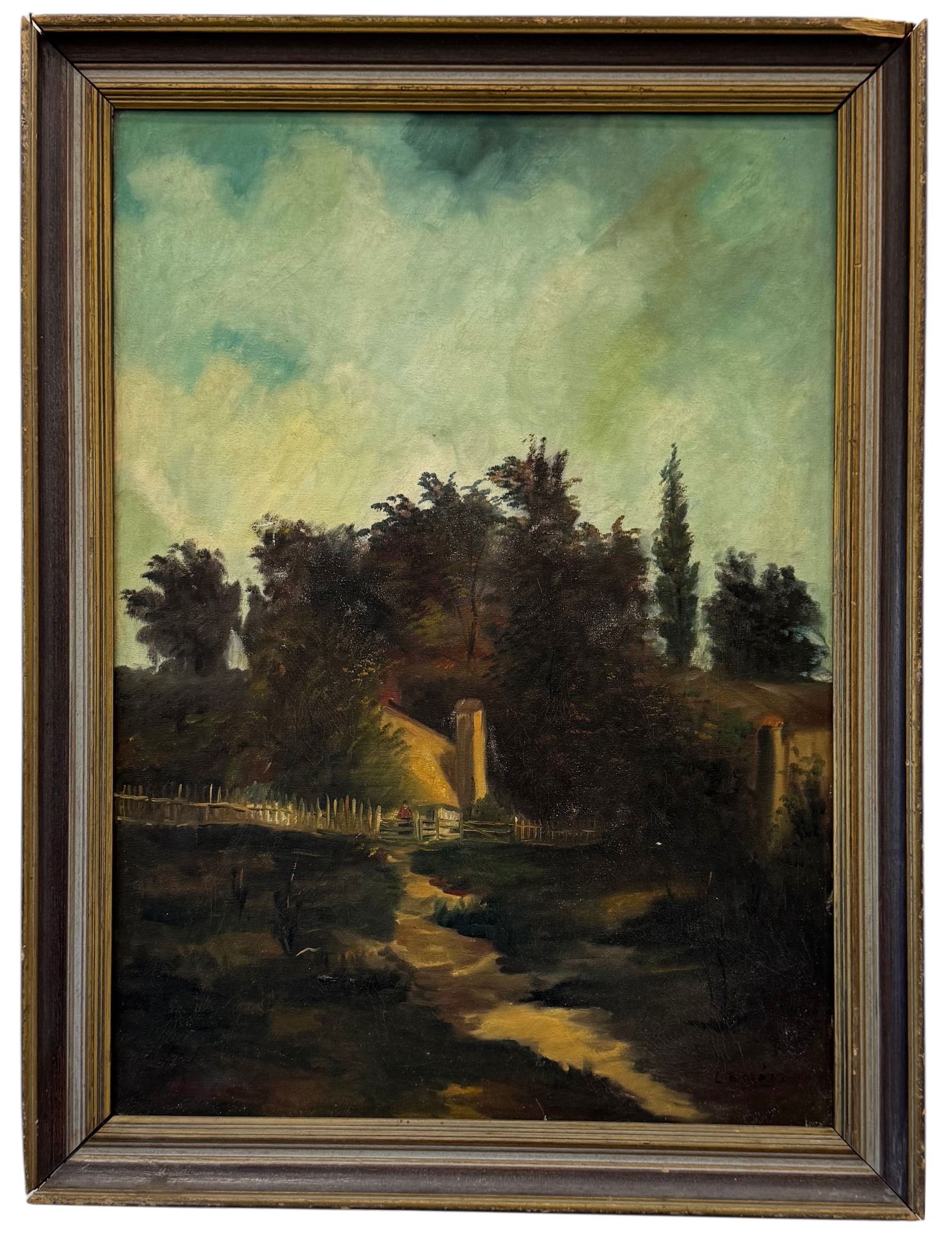 20th c European School Impressionist Landscape Signed Oil On Canvas: Oil painting on canvas 27 1/2 x 19 1/2 in, 31 x 23 1/2 in (framed). Domestic Flat Shipping Price: $80