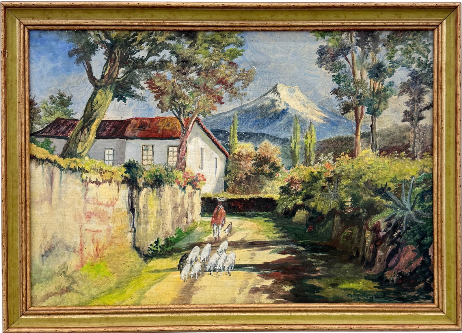 South American Impressionist Village Scene Signed Oil On Canvas: Oil on canvas 20 x 14 in, 22 x 16 in. Domestic Flat Shipping Price: $55