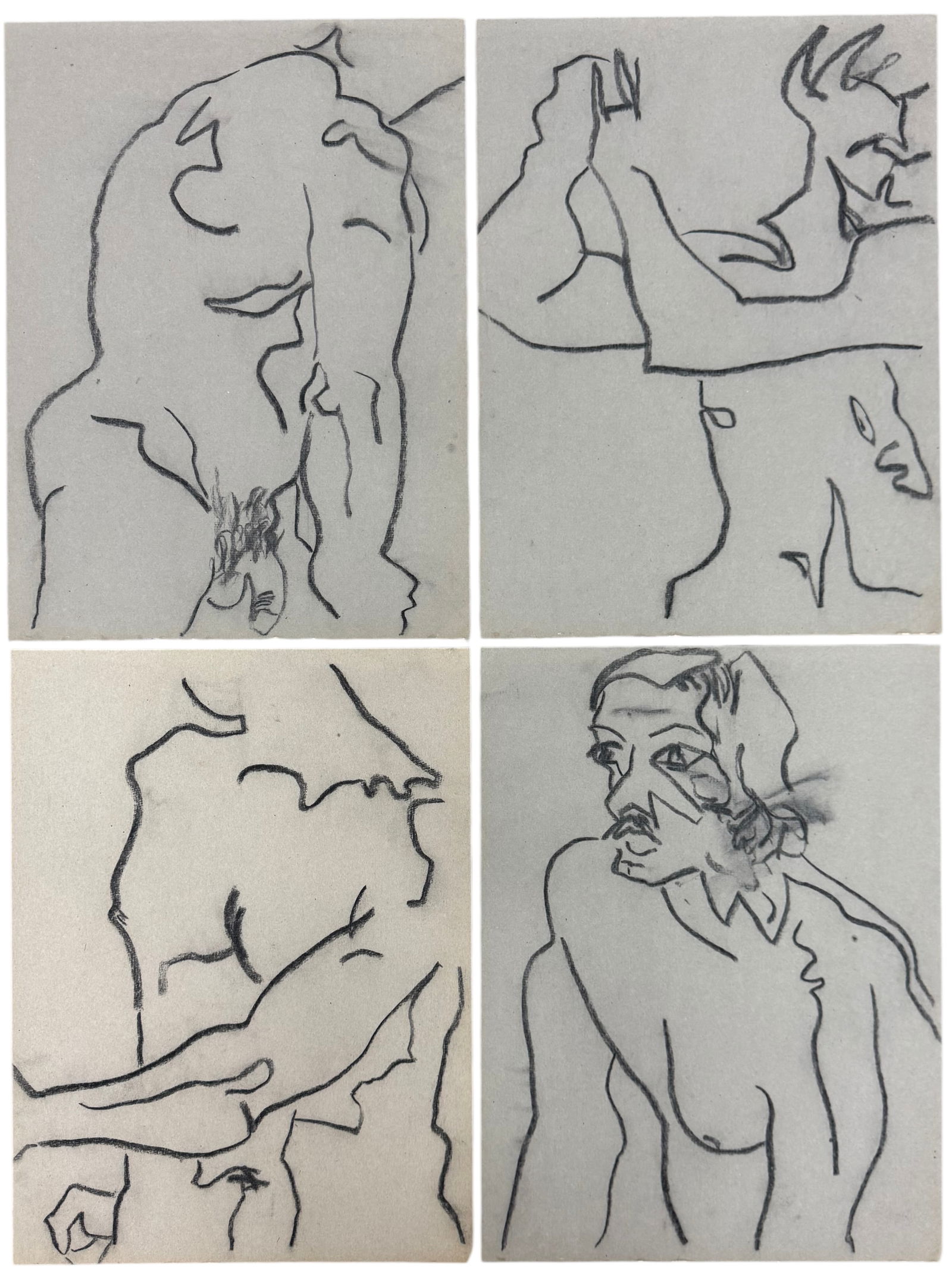 ELIZABETH BLUMENTHAL (20th c, American) (4) Nude Male Charcoal Drawings: Charcoal on paper 24 x 18 in. Domestic Flat Shipping Price: $45
