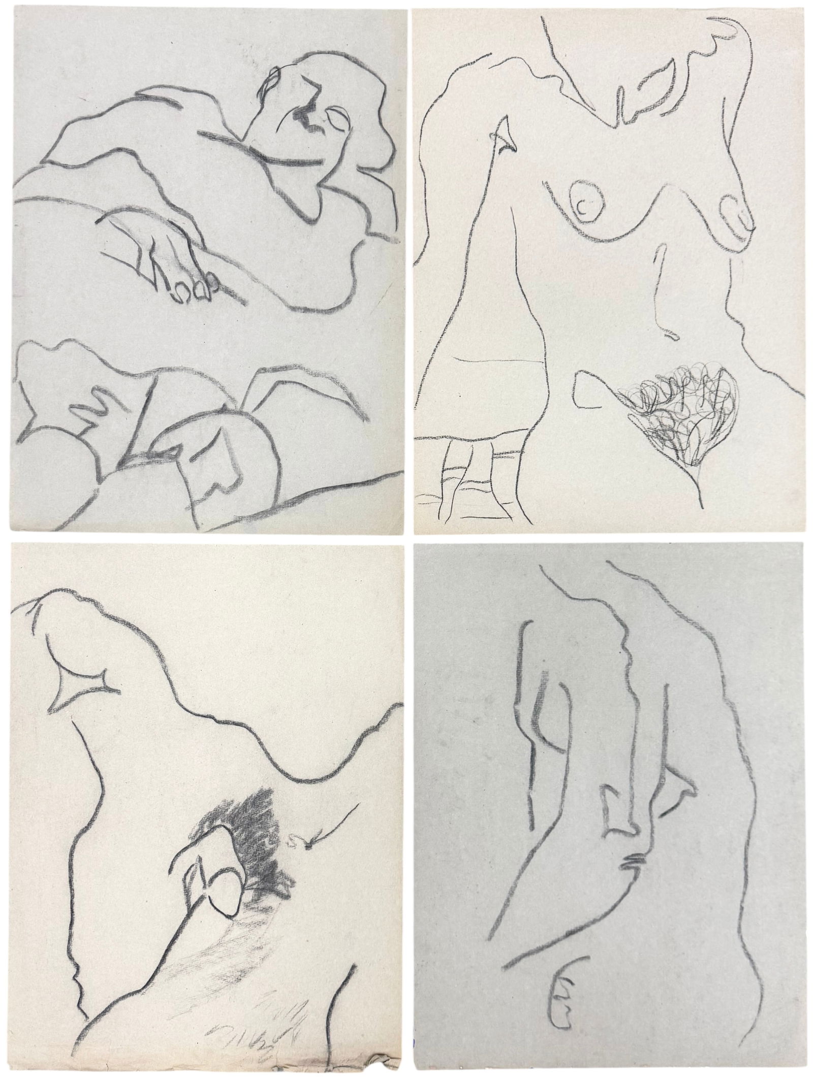 ELIZABETH BLUMENTHAL (20th c, American) (4) Nude Charcoal Drawings: Charcoal on paper 24 x 18 in. Domestic Flat Shipping Price: $45