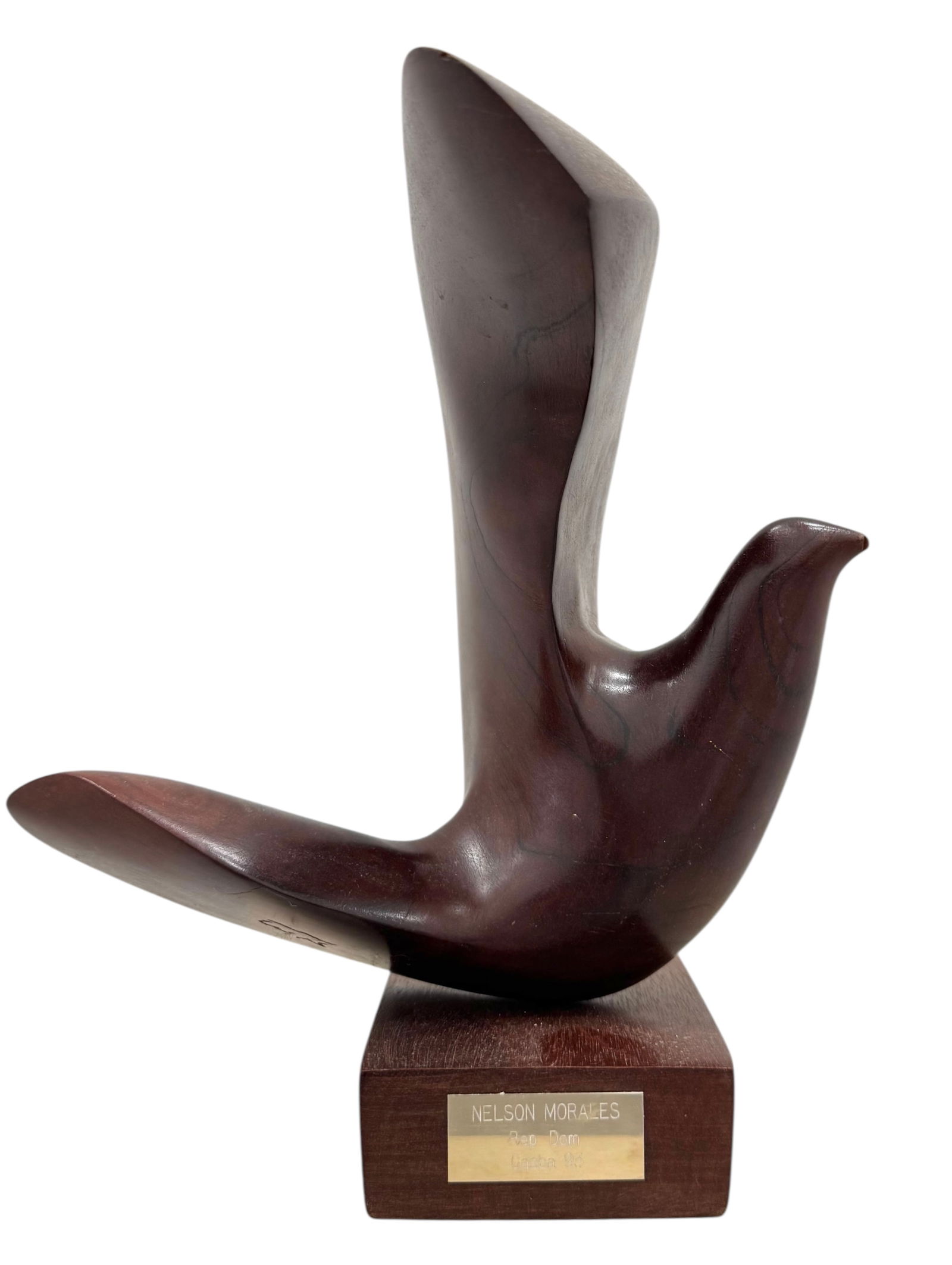 NELSON MORALES (20th c, Dominican Republic) Carved Wood Bird Sculpture: 11 x 9 x 7 in. Domestic Flat Shipping Price: $55