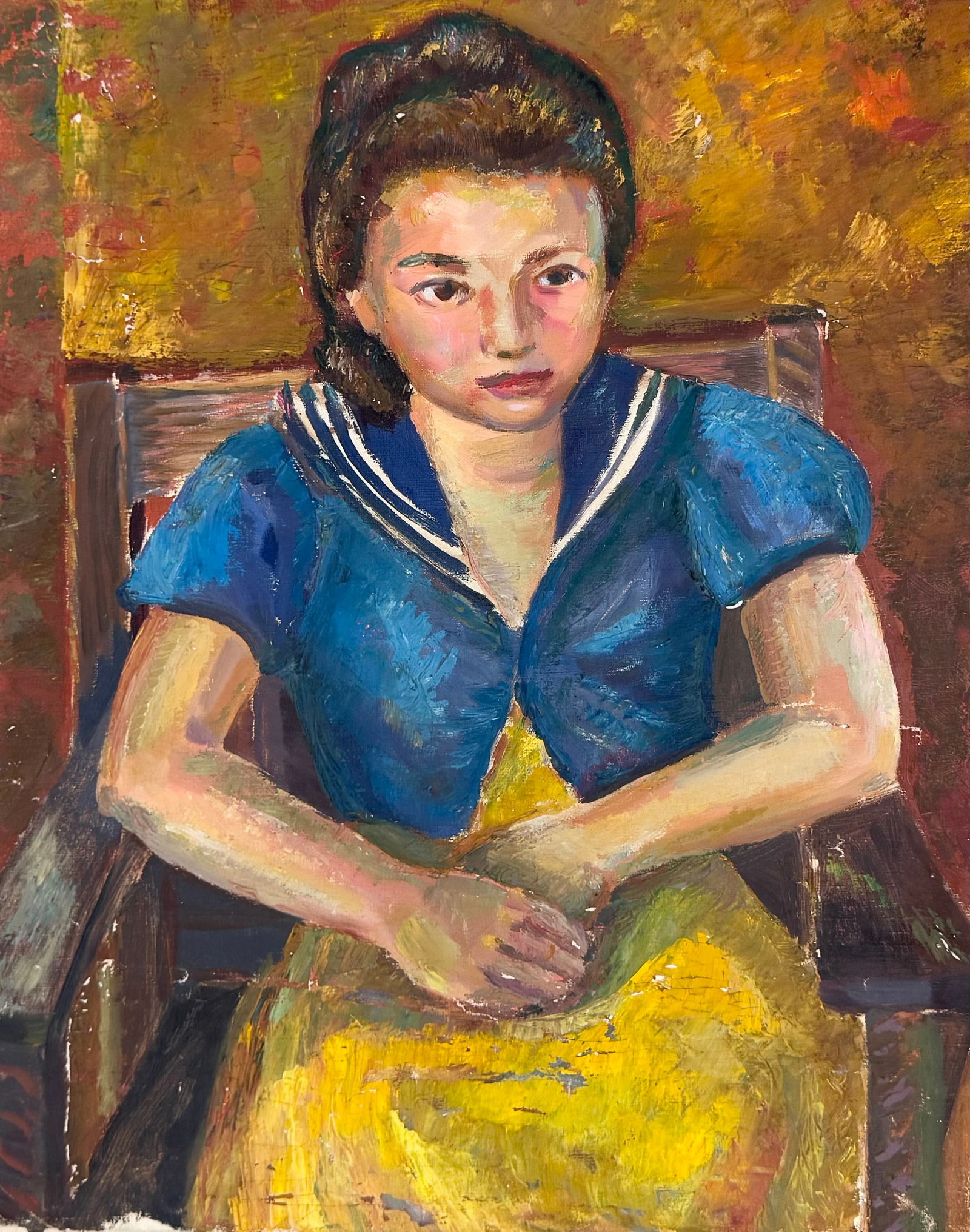 MORTIMER BORNE (1902–1987, Polish American) Modernist Portrait: Oil painting on canvas 25 x 20 in. Un-stretched. Domestic Flat Shipping Price: $45