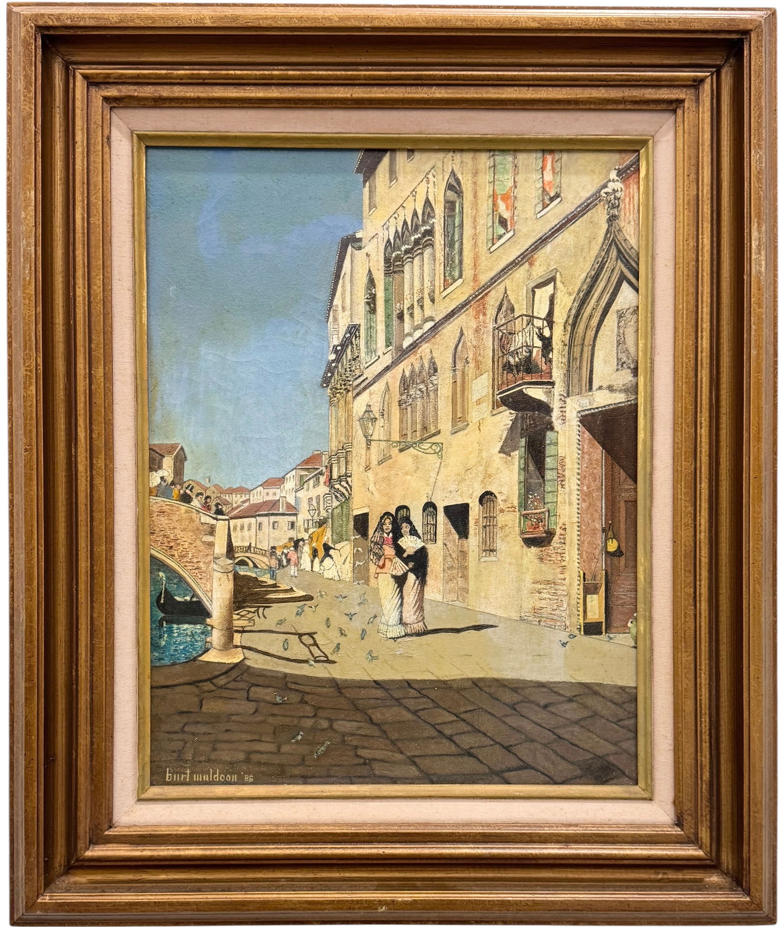Middle Eastern Street Scene With Two Women Signed Oil On Canvas: Oil painting on gas 18 x 14 in, 24 1/2 x 20 1/2 in (Framed). Domestic Flat Shipping Price: $60