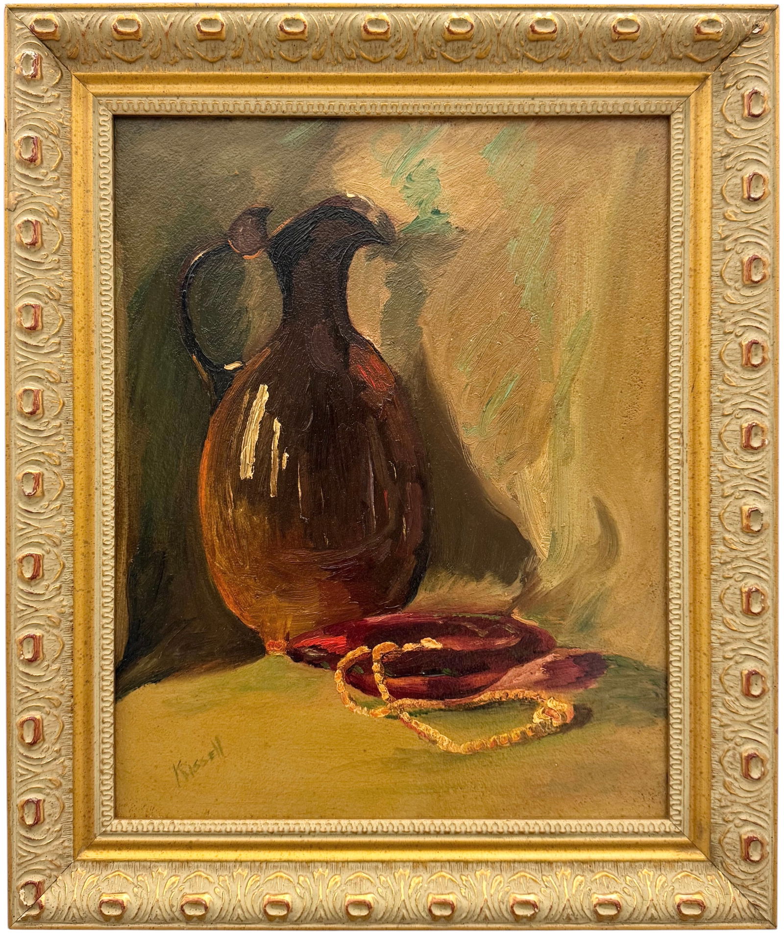 Early 20th Century Still Life Of A Pitcher Signed Oil On Board: Oil painting on board 16 x 13 in, 20 x 17 in (framed)