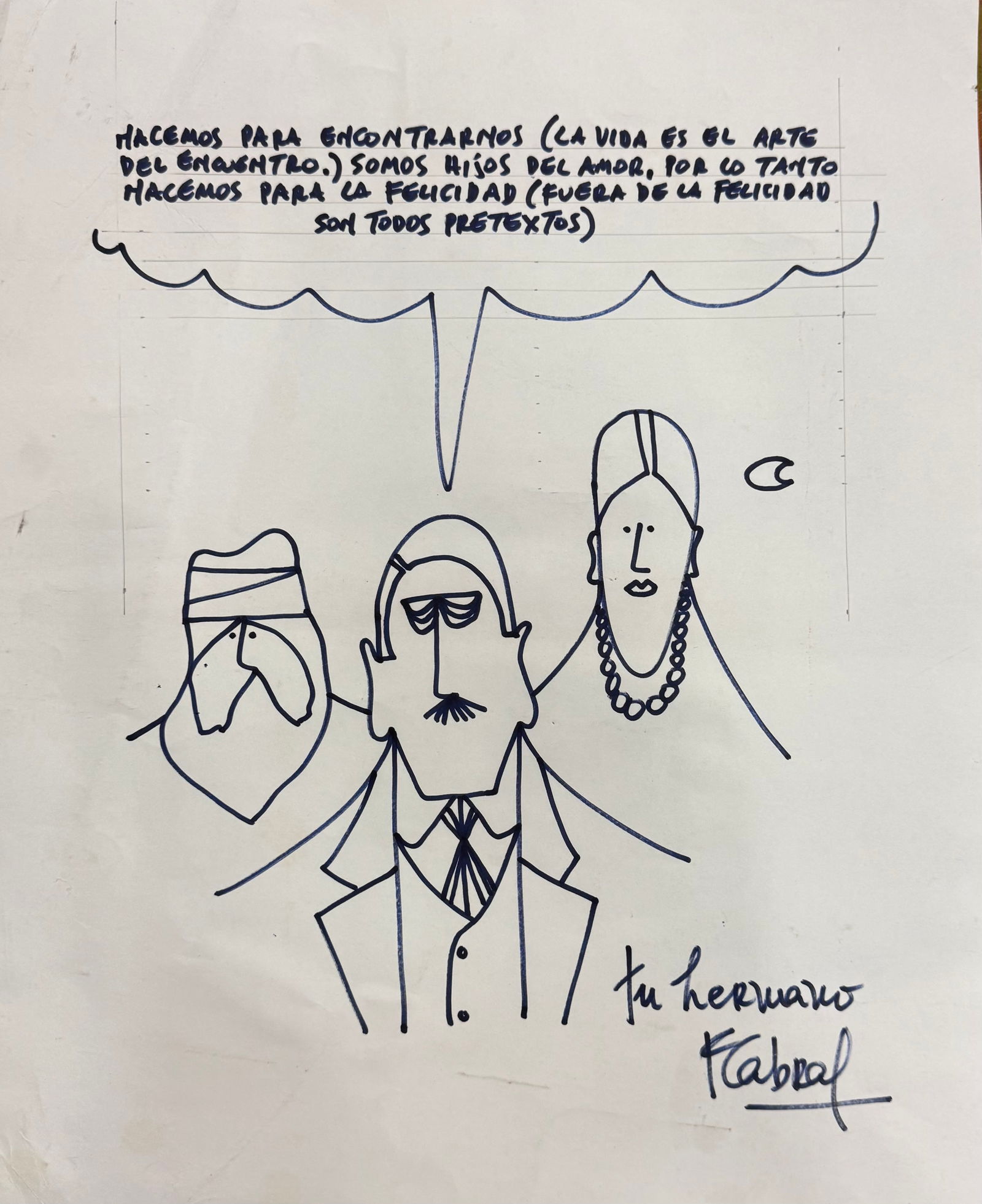 FACUNDO CABRAL (1937-2011, Argentina) Drawing: Marker on paper 17 x 14 in. Domestic Flat Shipping Price: $35