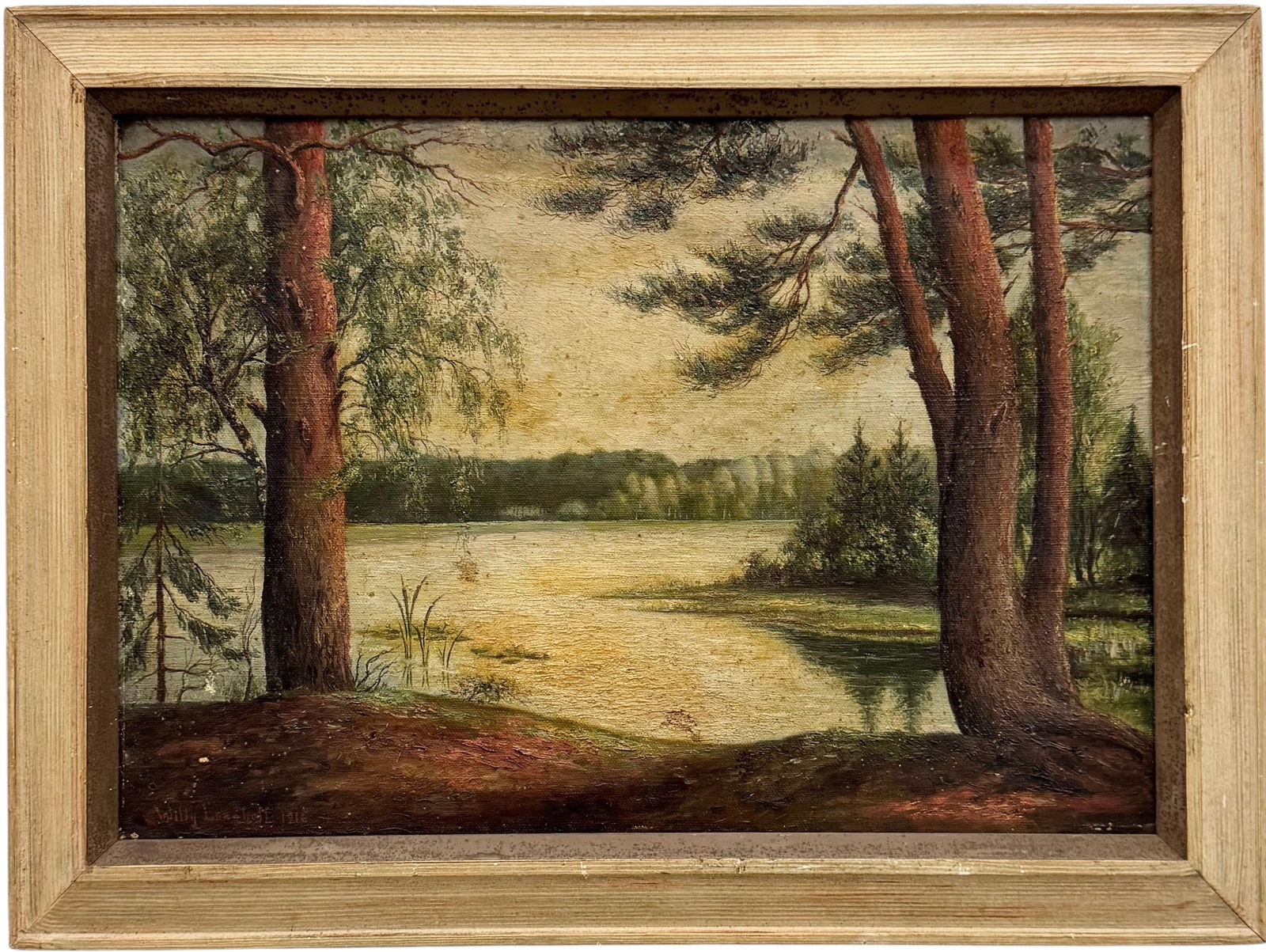 19th Century Germany School Impressionist Landscape Signed Oil On Canvas: Oil painting on canvas 20 x 14 in, 23 1/2 x 17 1/2 in (framed). Domestic Flat Shipping Price: $55