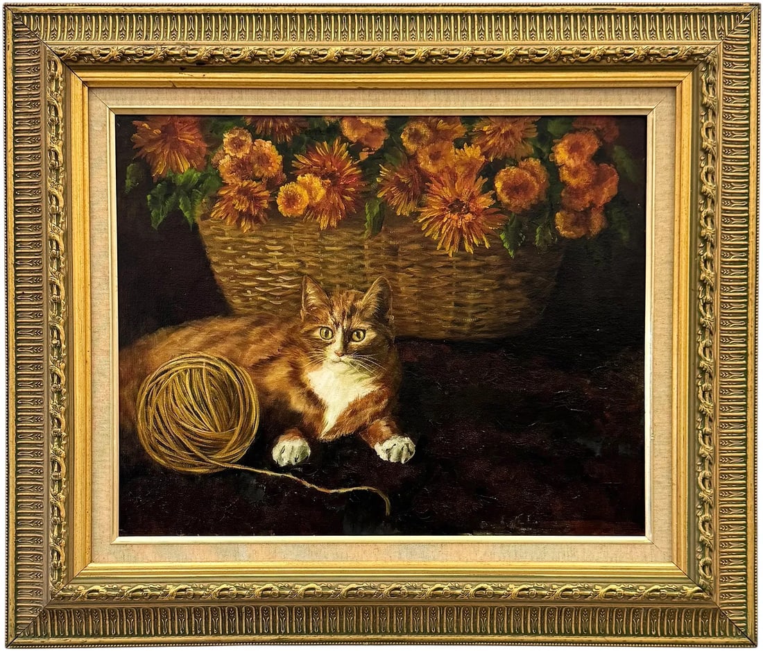 20th Century American Oil Painting Of A Cat Oil On Canvas (1 of 2)