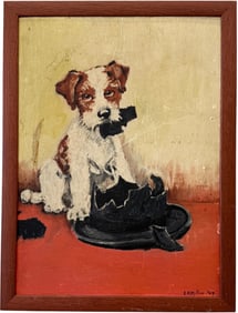 EF MILLER (20th c, American) Playful Puppy Painting Sign & Dated 1937