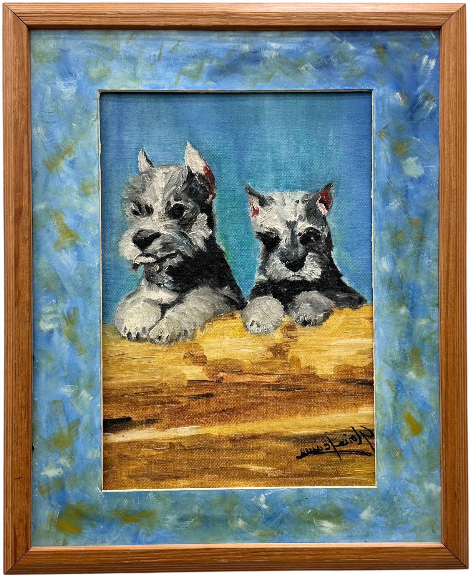 Cute Dog Painting Of A Pair Of Terriers Signed Acrylic On Board: Acrylic on board 20 x 16 in. Domestic Flat Shipping Price: $55