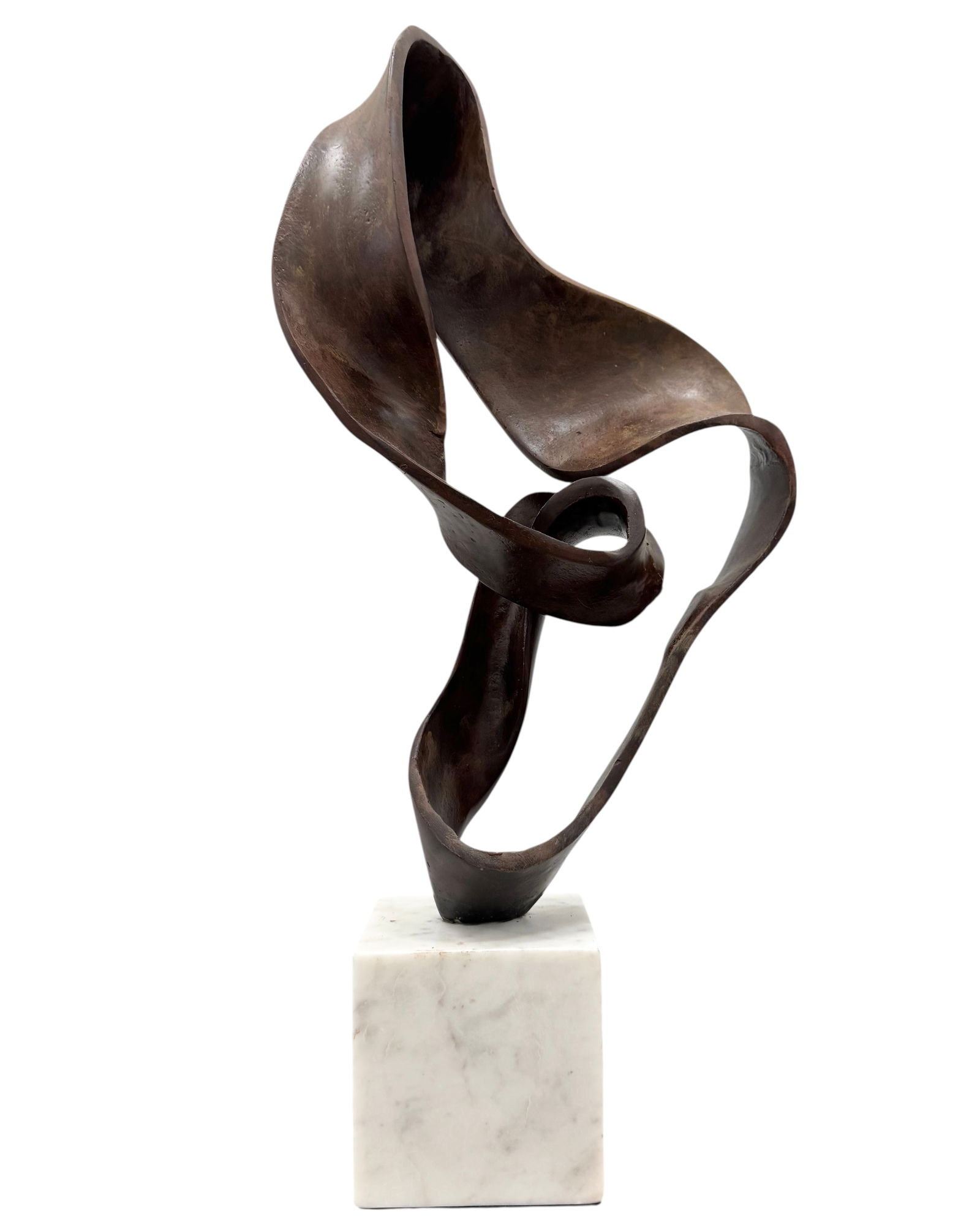 Large Contemporary Metal Abstract Sculpture On Marble Base With Bronze Finish: Size 21 x 10 x 4 in. Domestic Flat Shipping Price: $80