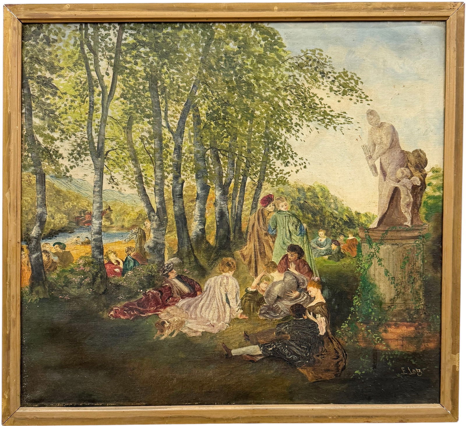 Early 20th Century European School Frolicking Figures In Landscape Oil On Canvas: Oil painting on canvas 21 3/4 x 19 3/4 in. Domestic Flat Shipping Price: $65