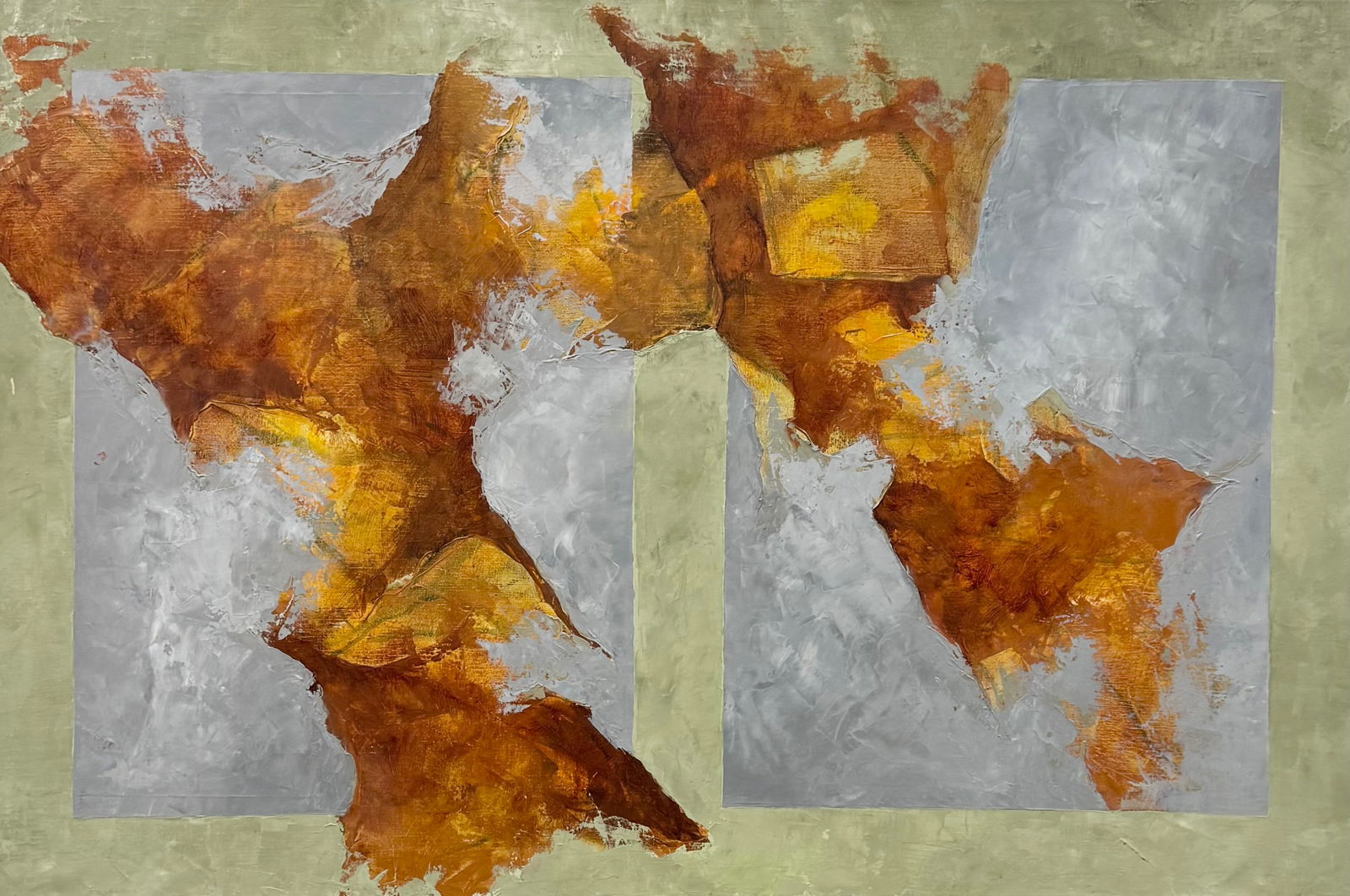 HECTOR VILLAREAL (20th c, Spanish) Large Abstact: Oil painting on linen 48 x 32 in. Domestic Flat Shipping Price: $180