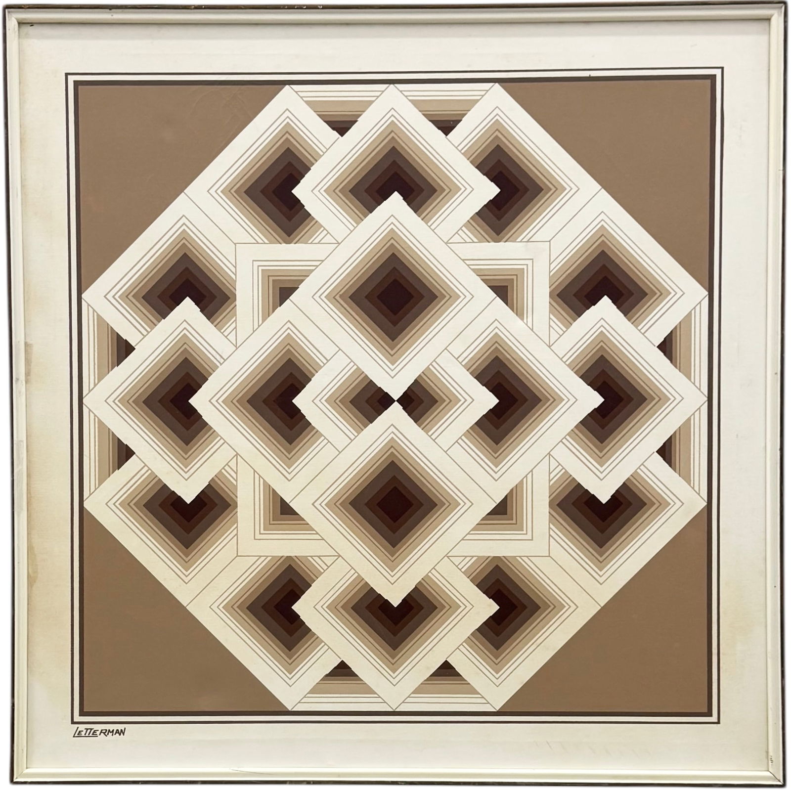 Mid-Century Modern Circa 1970's Hard Edge Op Art Abstract Signed Letterman (1 of 3)