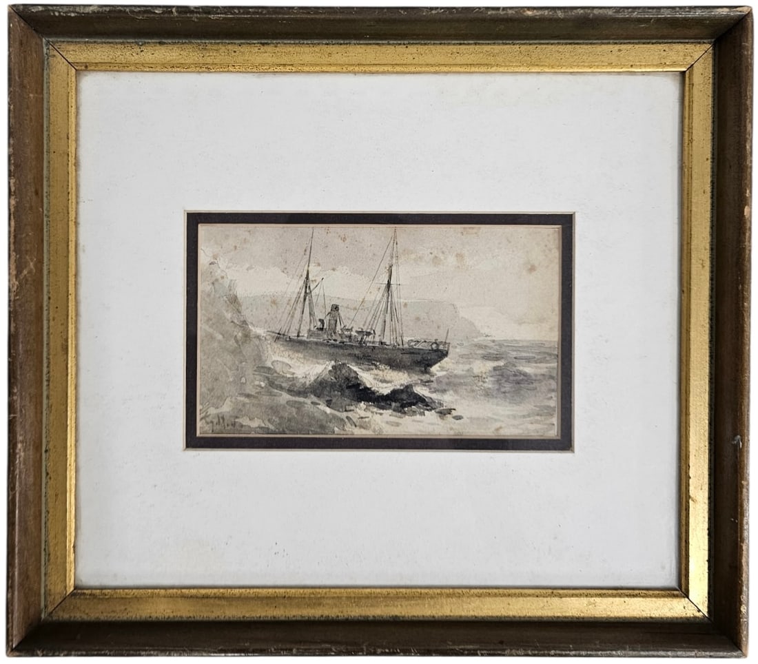 GEORGE WASHINGTON JENKINS (1816-1907, American) Nautical Watercolor: Watercolor on paper 6 1/2 x 4 in, 13 x 11 1/2 in (framed). Domestic Flat Shipping Price: $55