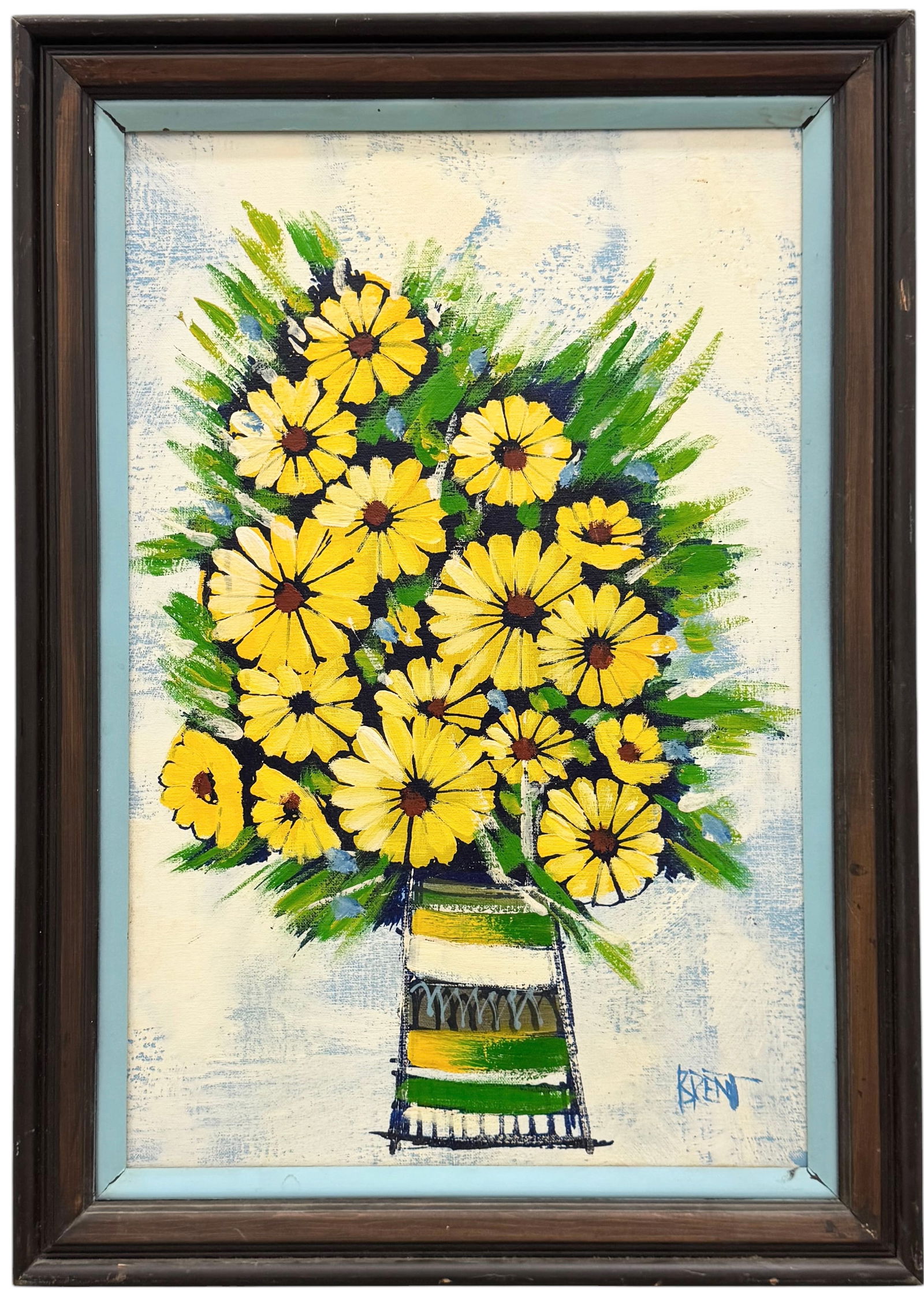 Modernist American Still Life Of Flowers Signed Oil On Canvas: Oil painting on canvas 26 x 22 in. Domestic Flat Shipping Price: $55