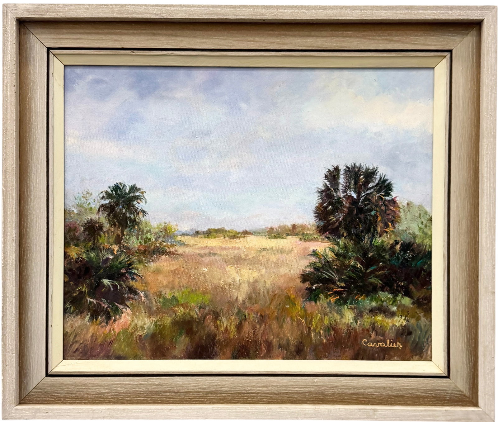 Nicely Framed 20th Century American Florida Landscape Signed Oil On Canvas: Oil painting on canvas 20 x 16 in, 25 1/2 x 21 1/2 in (framed). Domestic Flat Shipping Price: $80