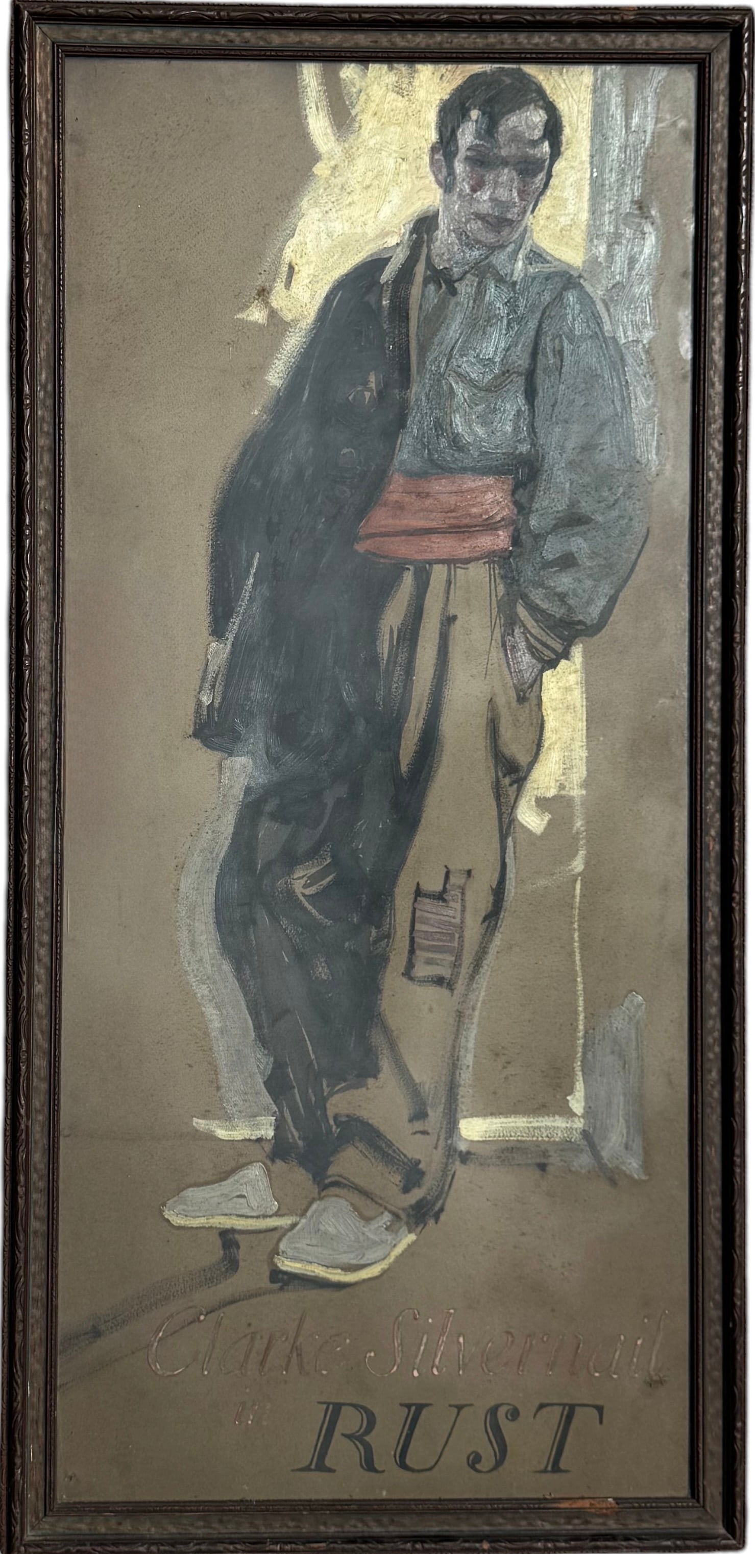 Original 1920'S New York City Broadway Illustration For "Rust": Size 42 1/2 x 20 1/2 in (framed). Domestic Flat Shipping Price: $90