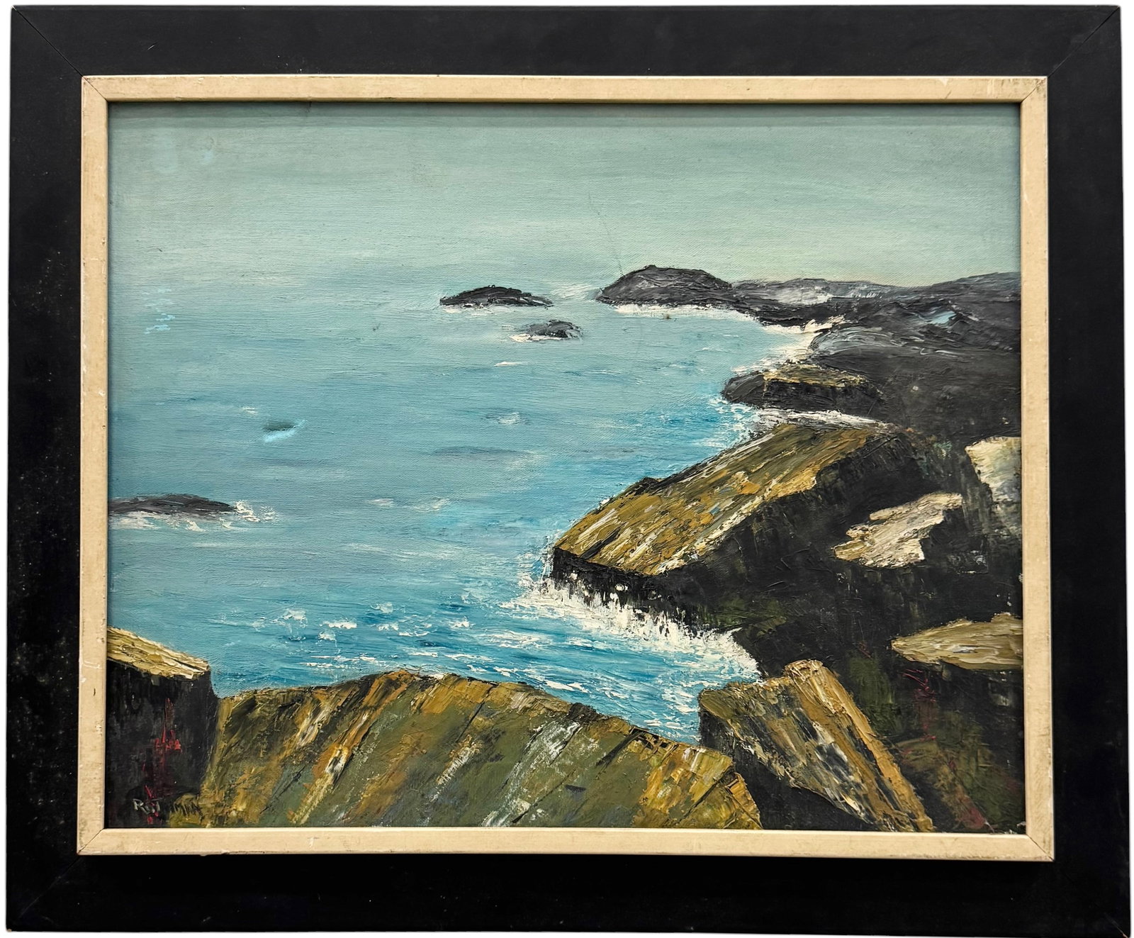 American School Rocky Coastal Scene Signed Rothman Oil On Canvas (1 of 2)