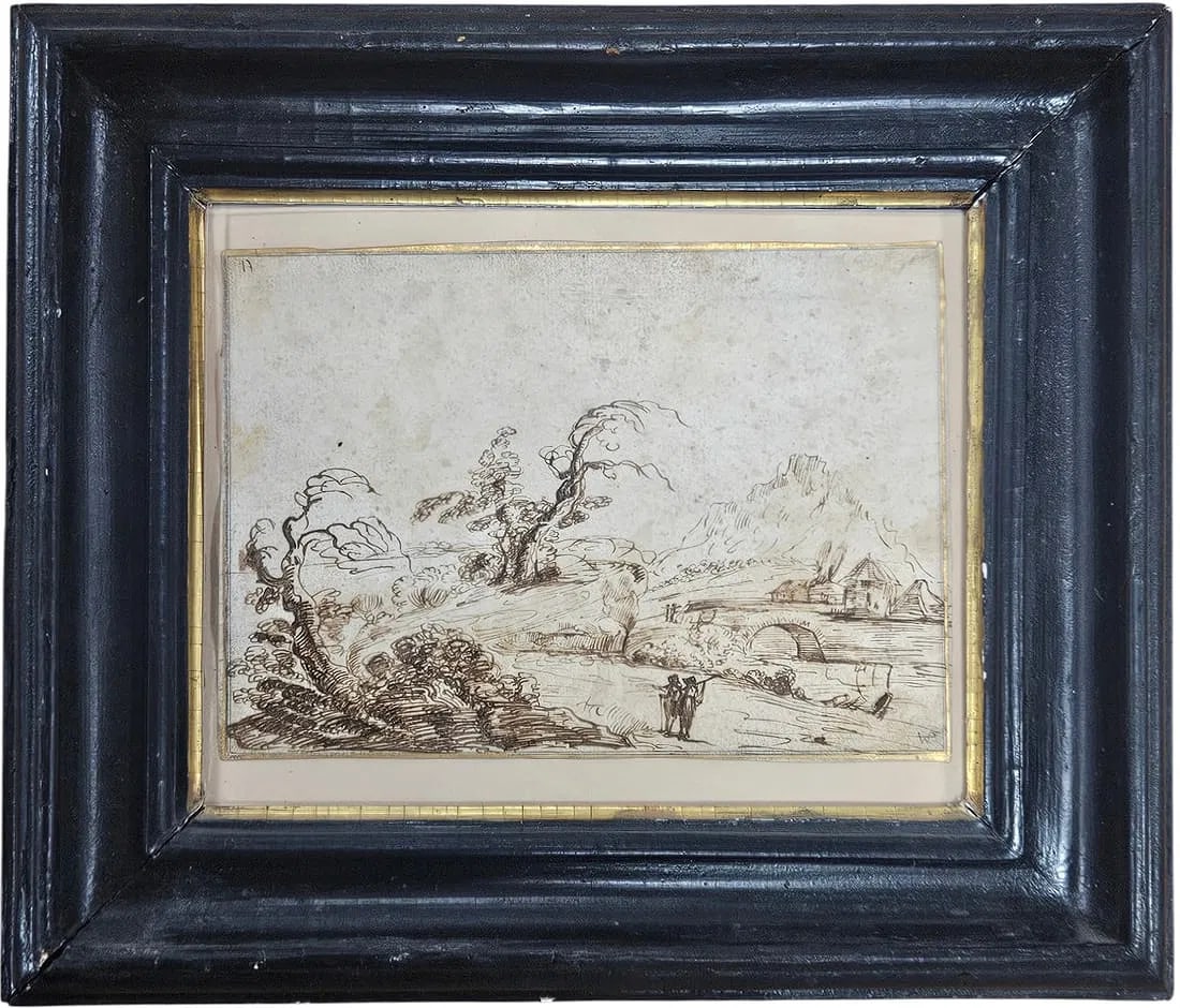 Attr Giovanni Francesco (Guercino) Barbieri (1591-1666, Italian) Old Master Ink Drawing: Ink on paper 6 1/2 x 9 1/2 in, 14 1/2 x 12 1/4 in (framed). Domestic Flat Shipping Price: $65. Due to an incomplete sale from our last auction (non-item related), this piece is being offered again.