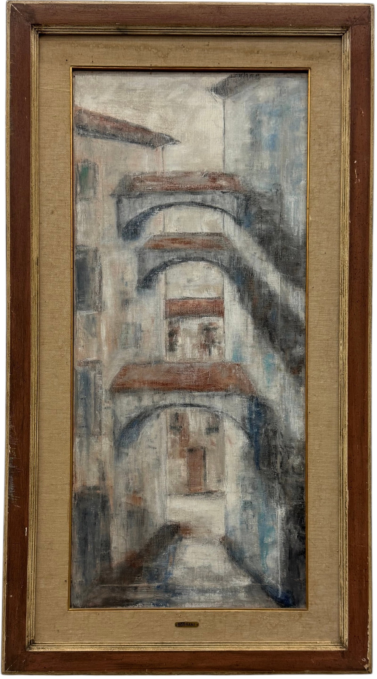 Large Vintage Italian Modernist Signed Cityscape Oil On Canvas (1 of 3)