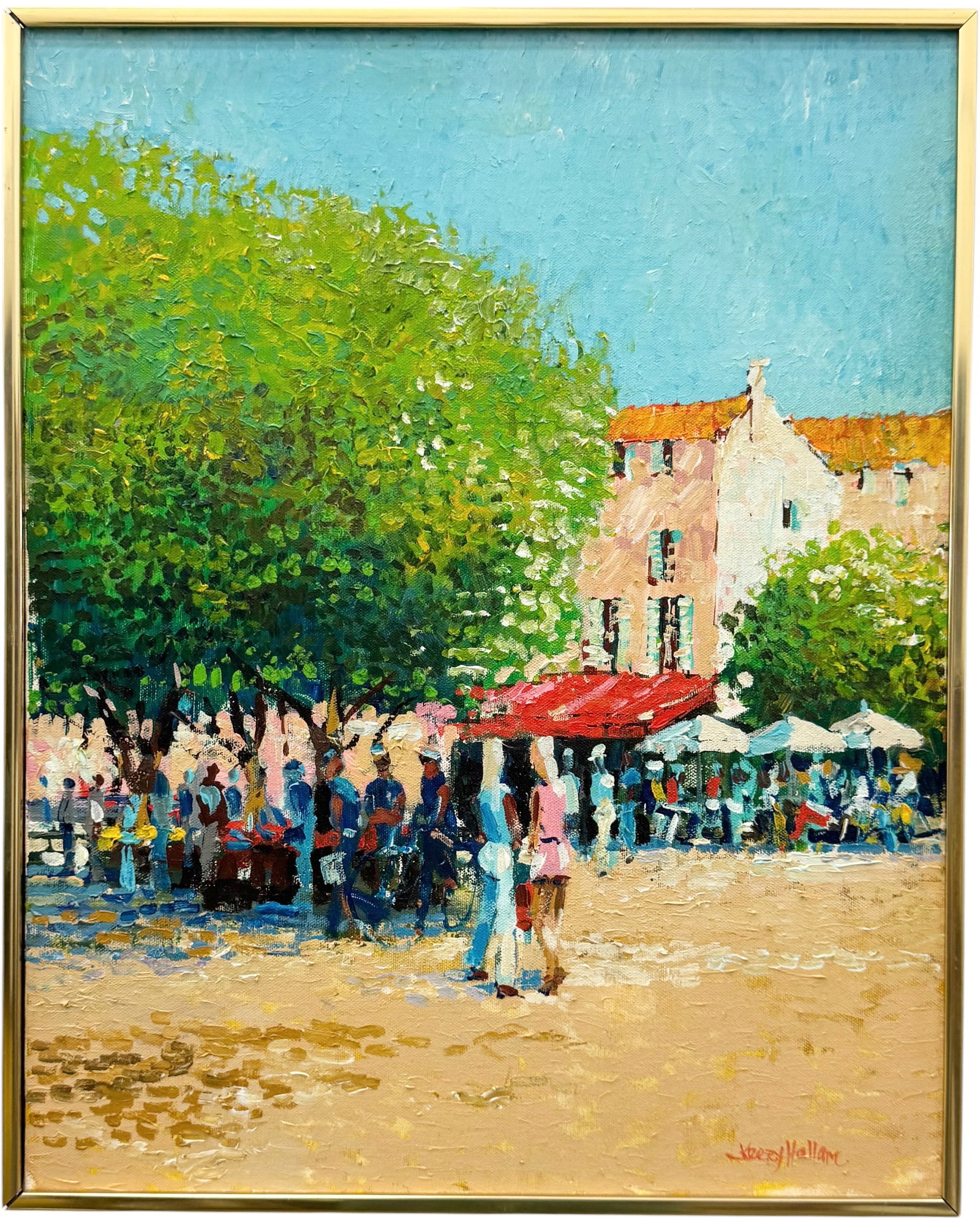 KERRY HALLAM (American, Nantucket Artist) Impressionist Park Scene: Oil painting on canvas 20 x 16 in. Domestic Flat Shipping Price: $55