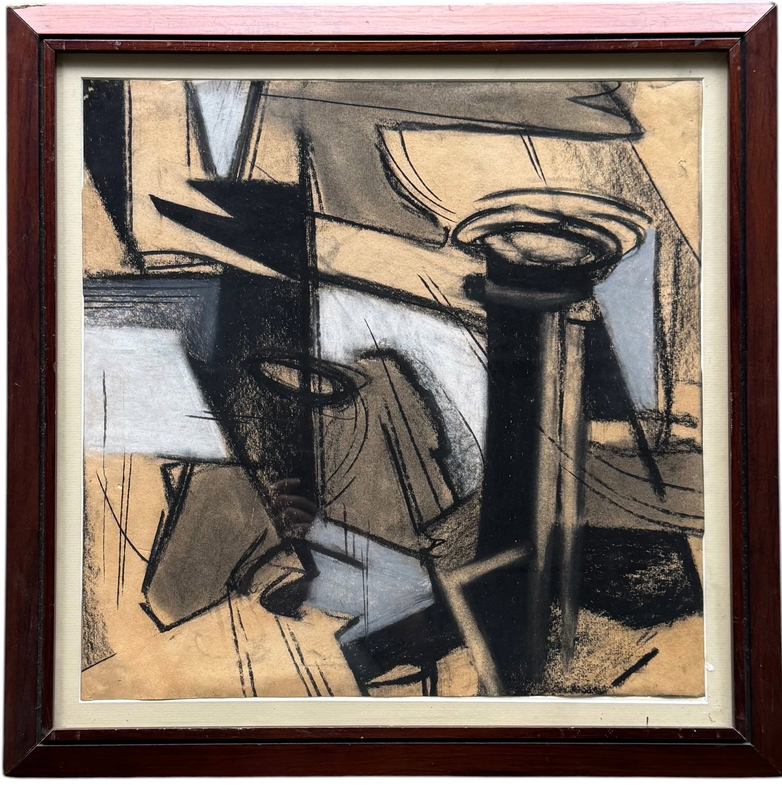 Nicely Framed Abstarct Expressionist Pastel Painting: 18 x 18 in, 22 x 22 in (framed). Domestic Flat Shipping Price: $80