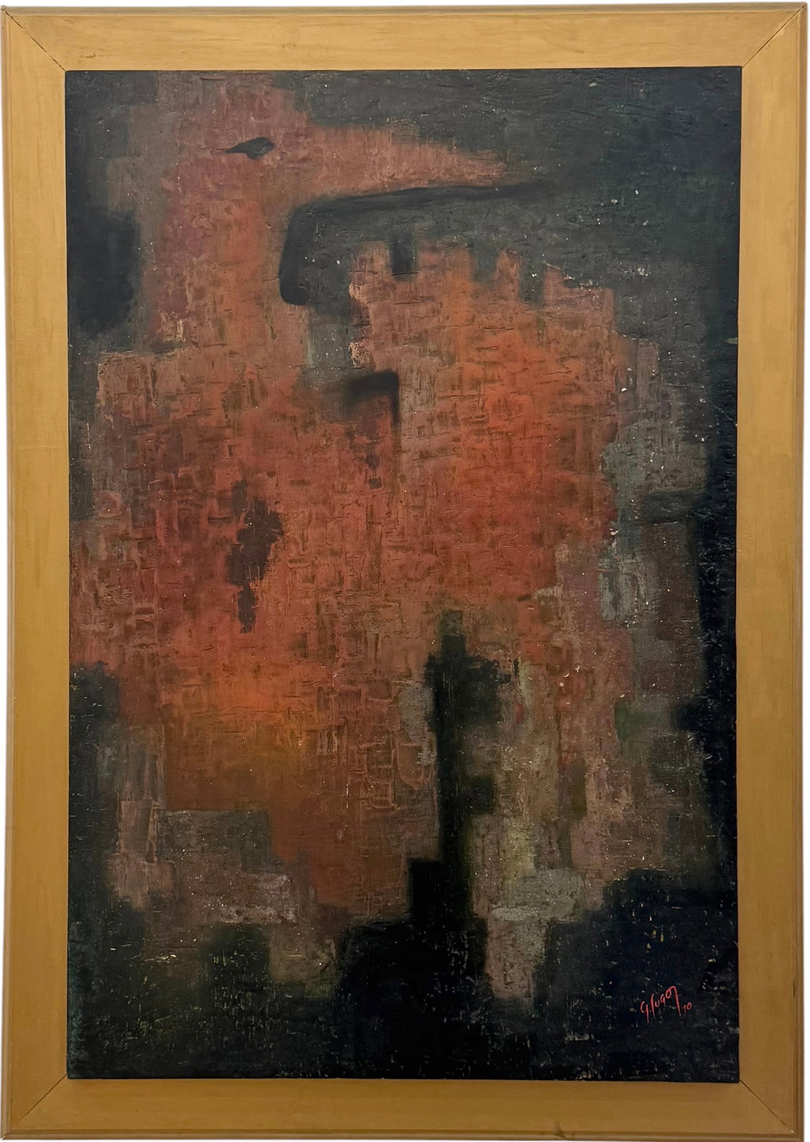 GENARO LUGO (1933-2010, Nicaragua) Mid-Century Modern Abstract: Oil painting on board 48 x 32 in, 55 x 39 in. *Oversized item. Domestic Flat Shipping Price: $320