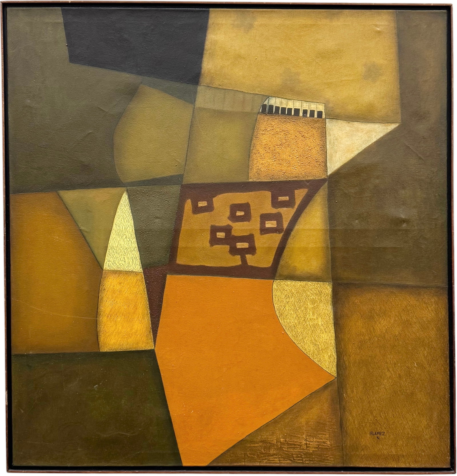 ALFONZO FLAMEZ (20th c, Venezuela) Large Abstract: Oil painting on canvas 37 1/2 x 39 1/2 in, 38 1/2 x 40 1/2 in (framed).
