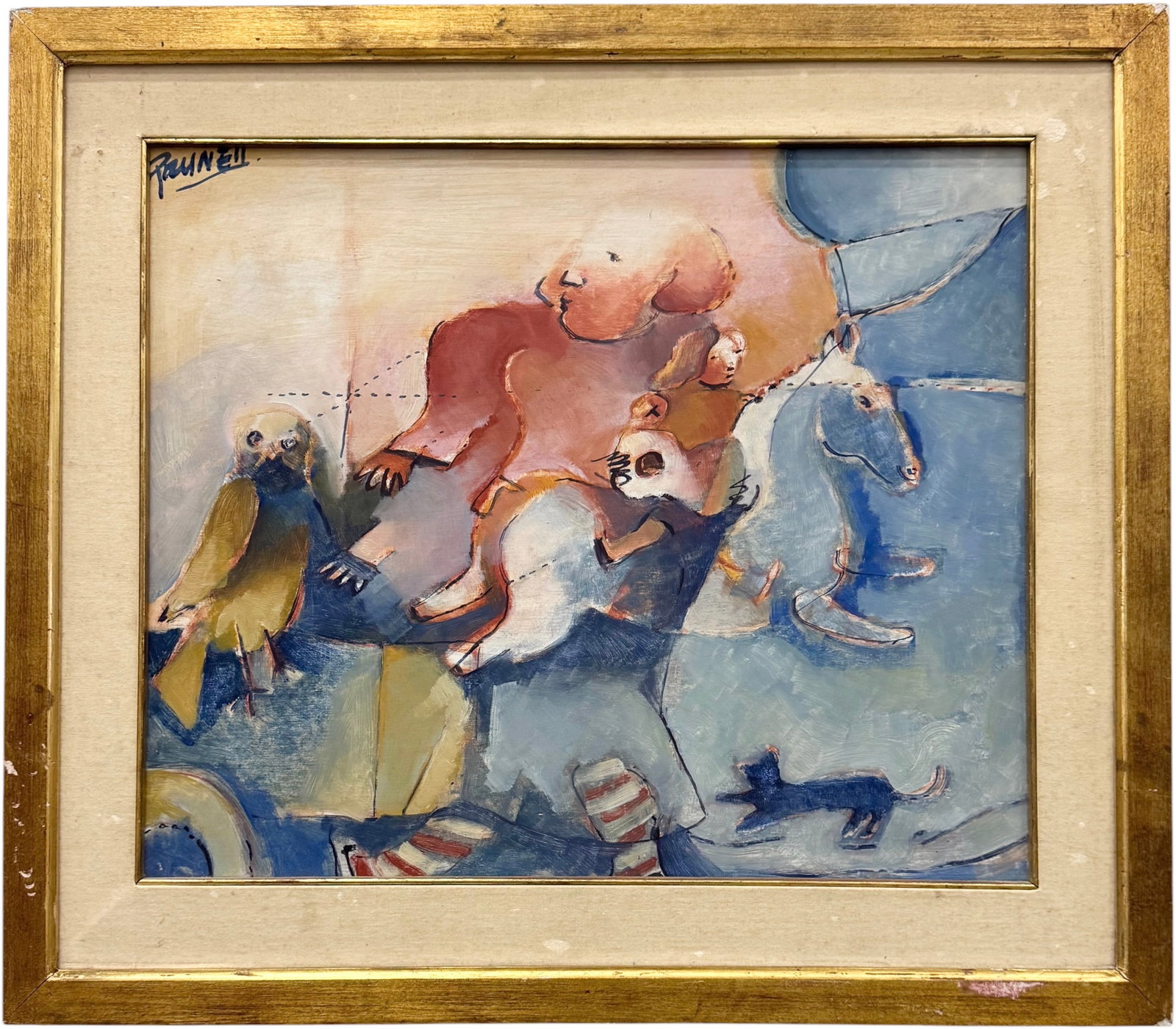 CARLOS PRUNELL (b. 1943, Uruaguay) Abstract: Oil painting on board 21 1/2 x 18 in, 27 x 23 1/2 in (framed). Domestic Flat Shipping Price: $80