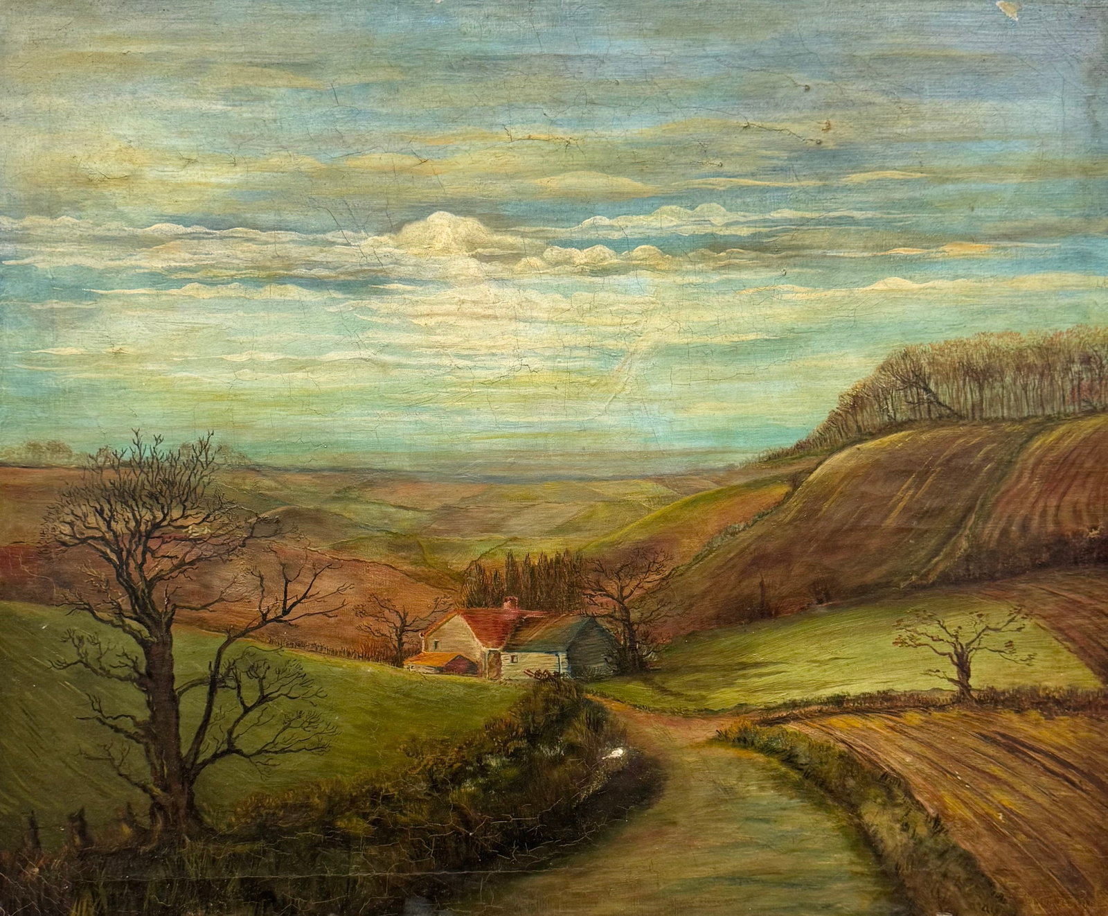 Early 20th Century American Rural Farm Landscape Signed Oil On Canvas (1 of 4)