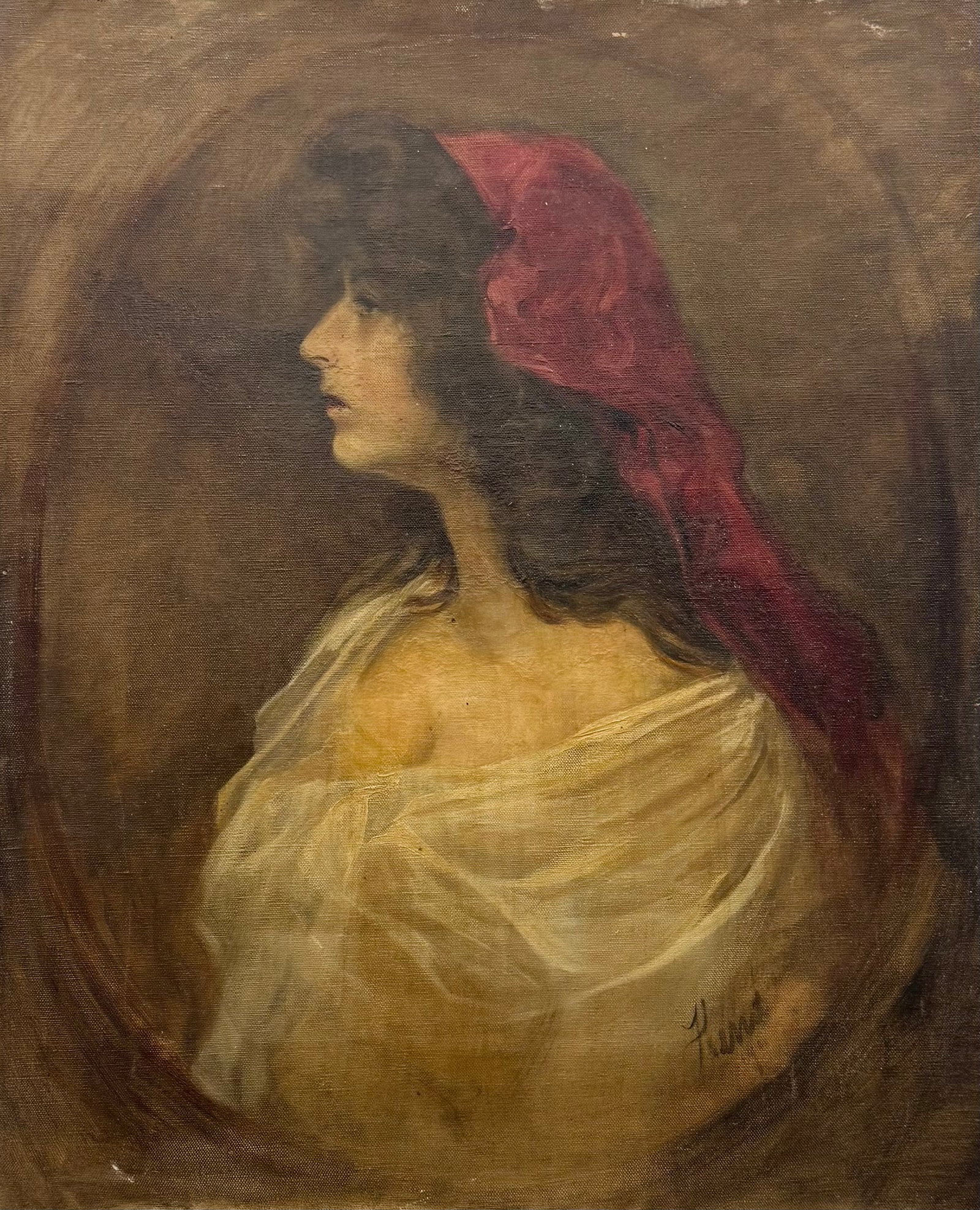 Early 20th Century European School Signed Portrait Of A Young Woman: Oil painting on canvas 30 1/2 x 25 in. Domestic Flat Shipping Price: $80
