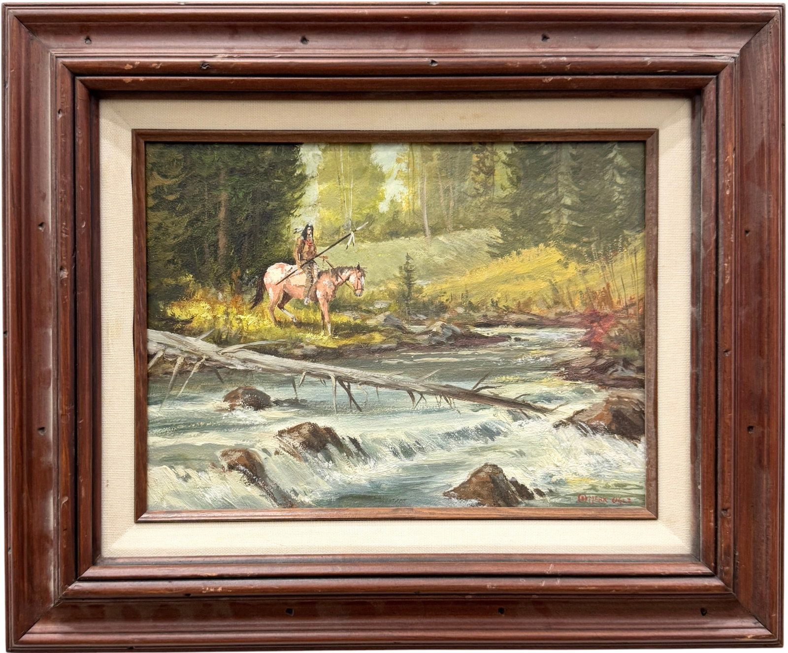MARK OGLE (b. 1952, Montana) Indian On Horseback Crossing River (1 of 4)