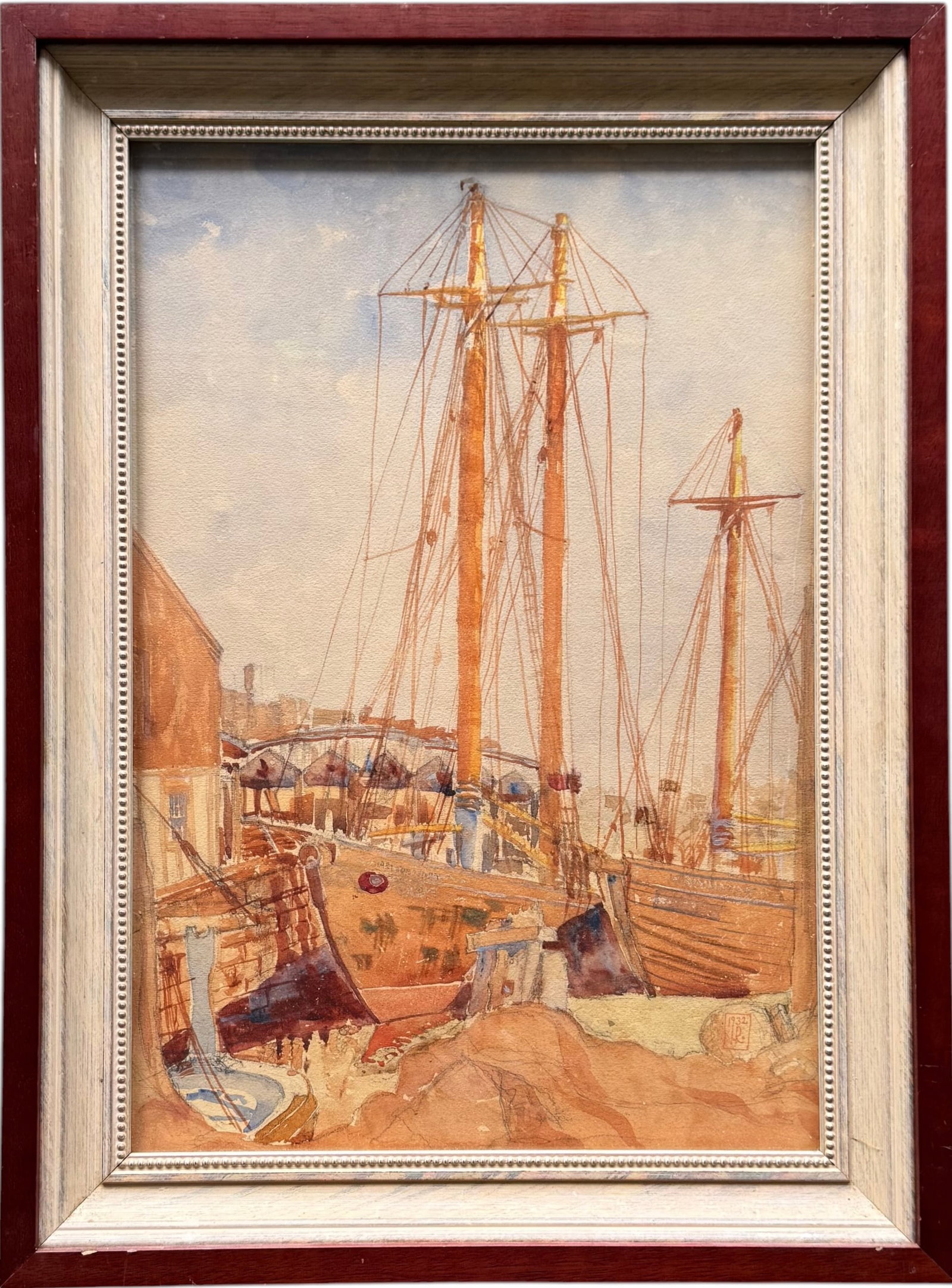 American School Gloucester Harbor Water Color Signed With Monogram 1932 (1 of 3)
