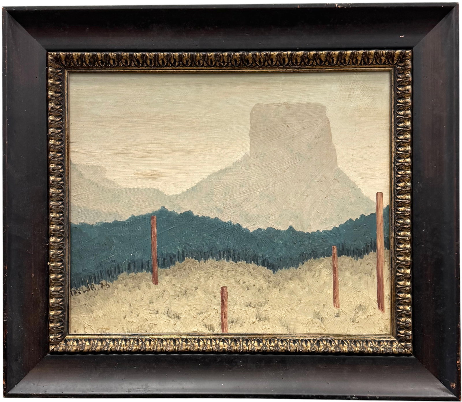 "Devil's Tower", Wyoming Signed "Taylor 76" Modernist Landscape Oil On Canvas (1 of 3)