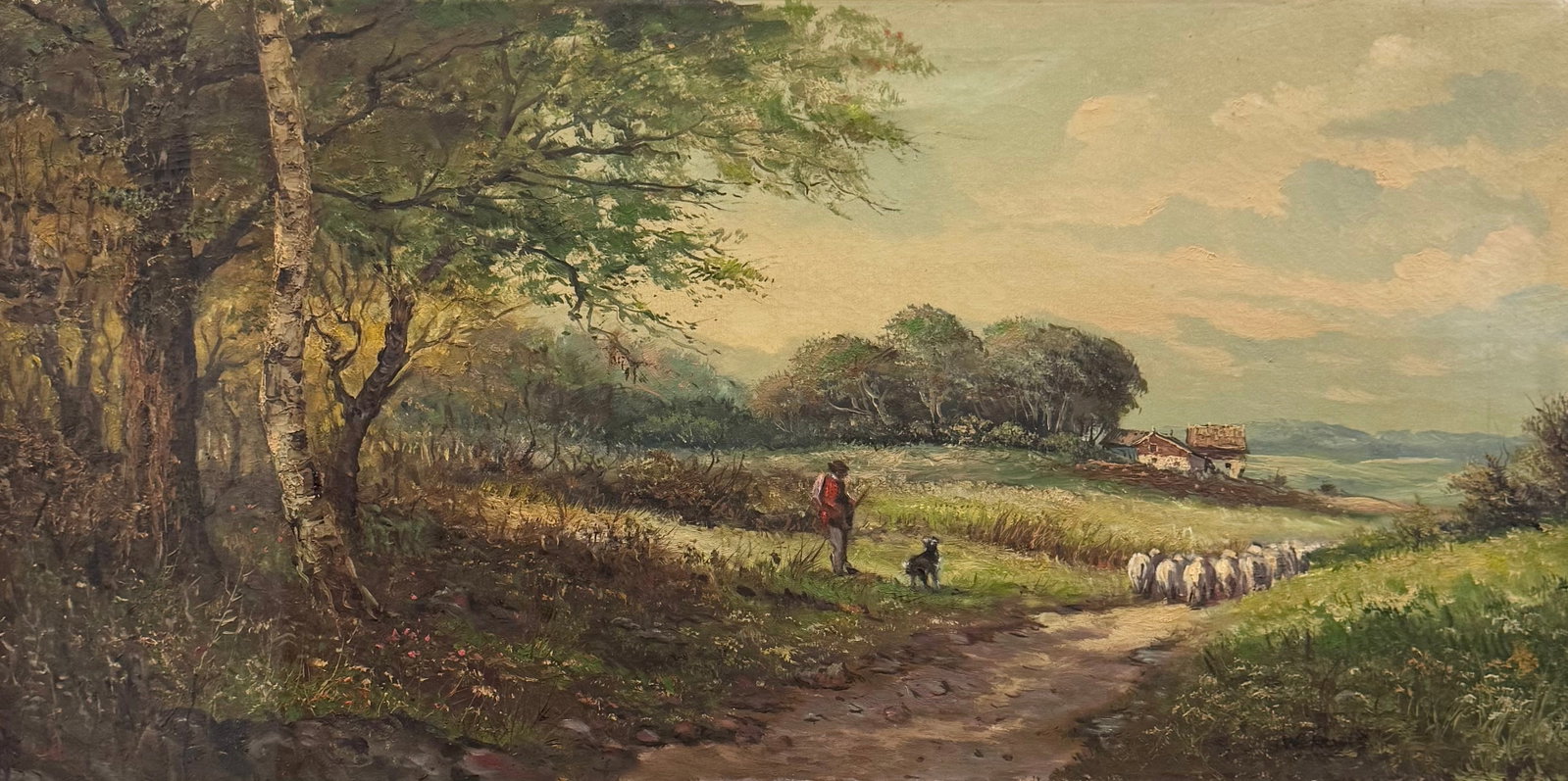 Large European School Impressionist Landscape Shepard & His Flock, Signed (1 of 3)