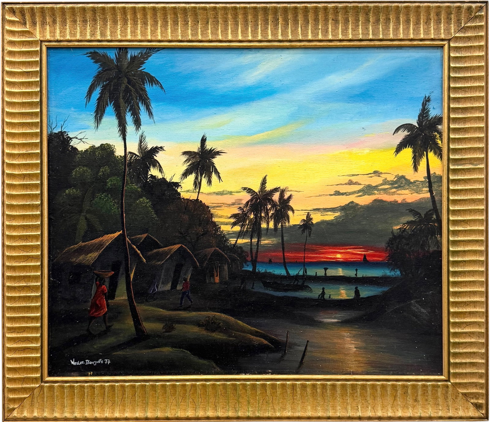 Haitian: Oil painting on canvas 24 x 20 in, 29 x 25 in (framed). Domestic Flat Shipping Price: $80