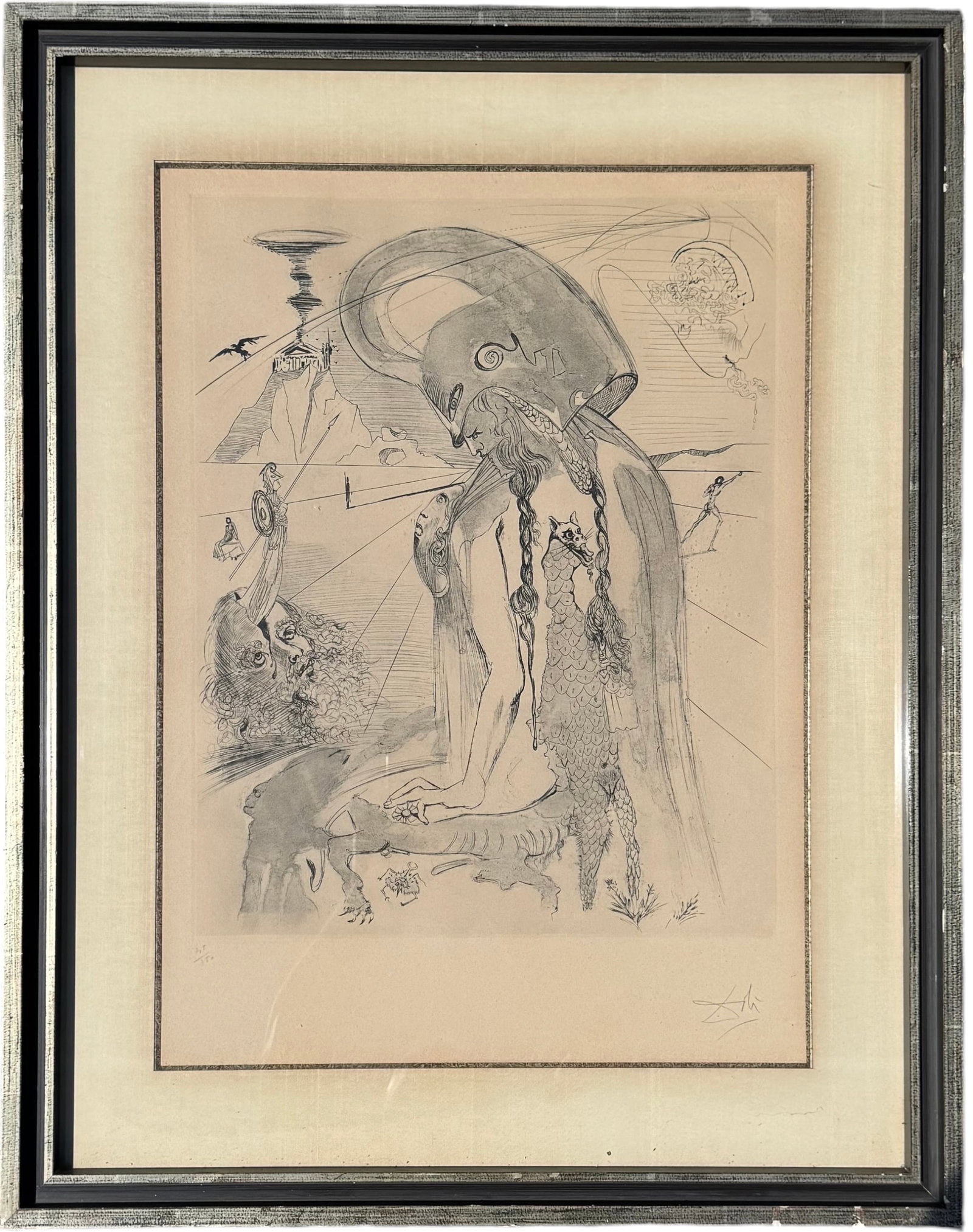 Salvador Dalí (1904–1989), Athena, Pencil Signed Drypoint Etching: Pencil signed 20 1/2 x 16 in (plate), 33 x 26 in (framed). Domestic Flat Shipping Price: $110