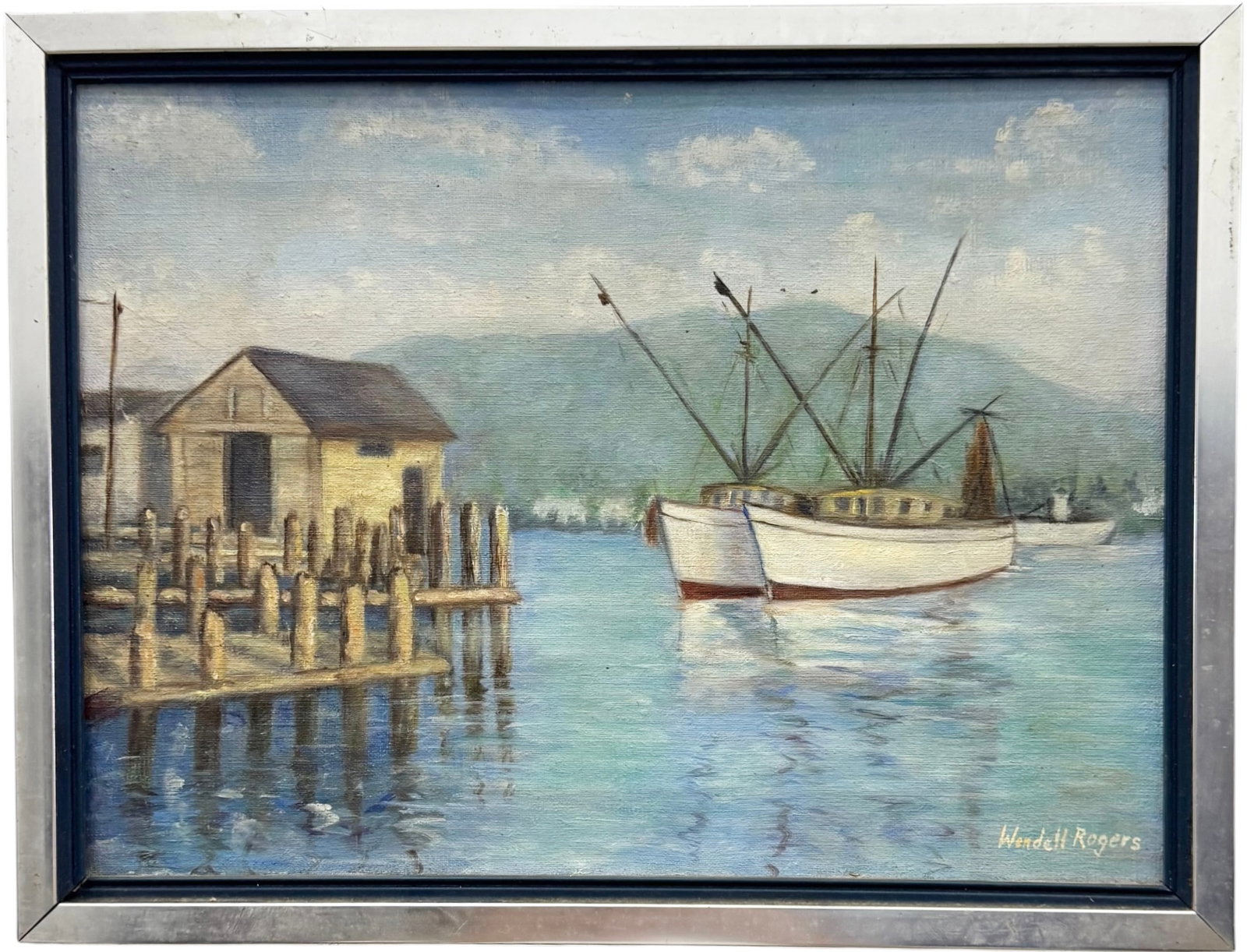 WENDELL ROGERS (1890-1973, American) Cape Cod Harbor Scene: Oil painting on canvas 16 x 12 in, 17 1/2 x 13 1/2 in (framed). Domestic Flat Shipping Price: $55