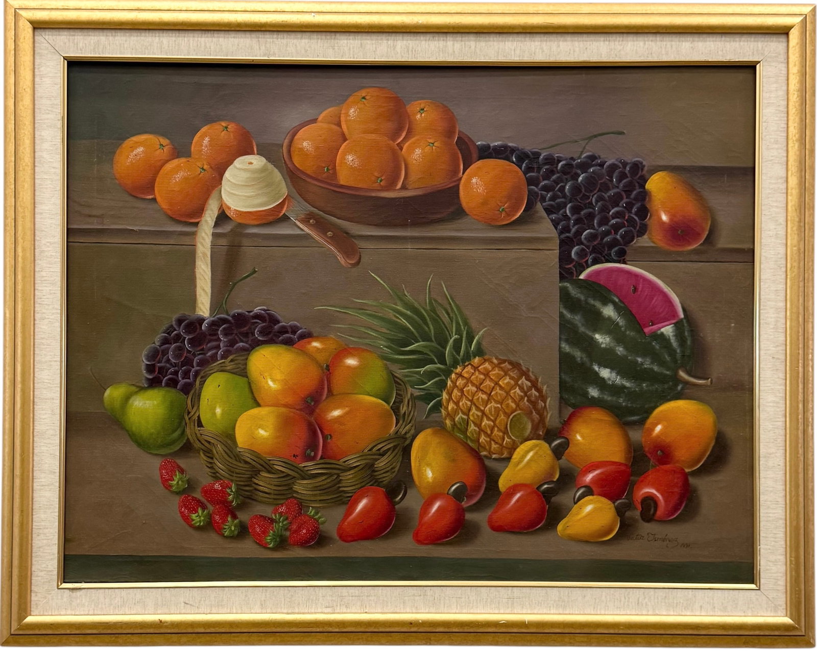 VICTOR JIMENEZ (20th c, Latin American) Large Still LIfe: Oil painting on canvas 39 1/2 x 30 in, 46 1/2 x 37 in (framed)