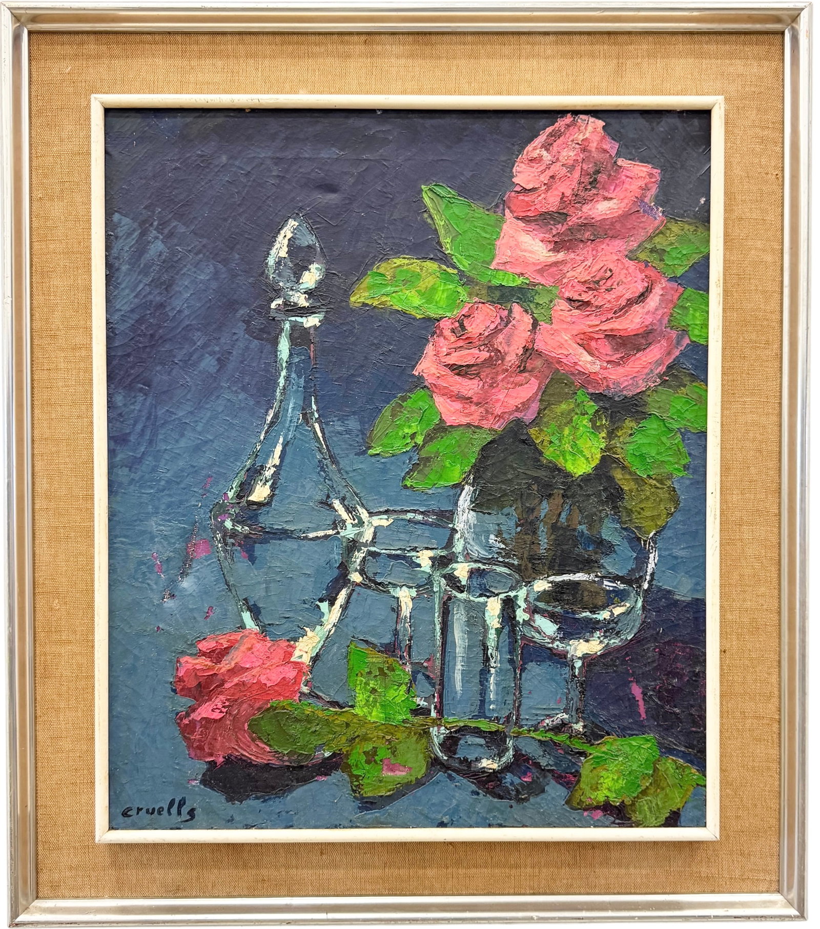 Mid-Century American Modernist Signed Still Life Heavt Impasto: Oil painting on canvas 24 x 20 in, 31 x 27 in (framed). Domestic Flat Shipping Price: $80
