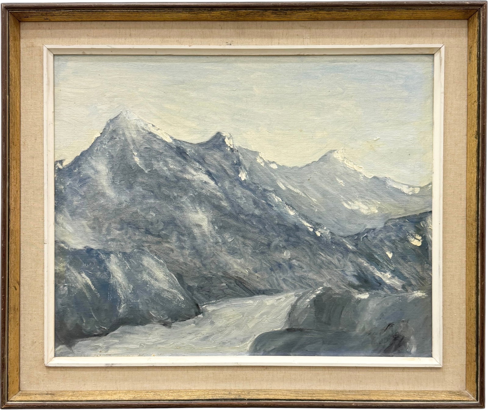 Vintage American School Impressionist Mountain Landscape Oil Painting: Oil painting on board 16 x 20 in, 20 1/2 x 24 1/2 in (framed). Domestic Flat Shipping Price: $60