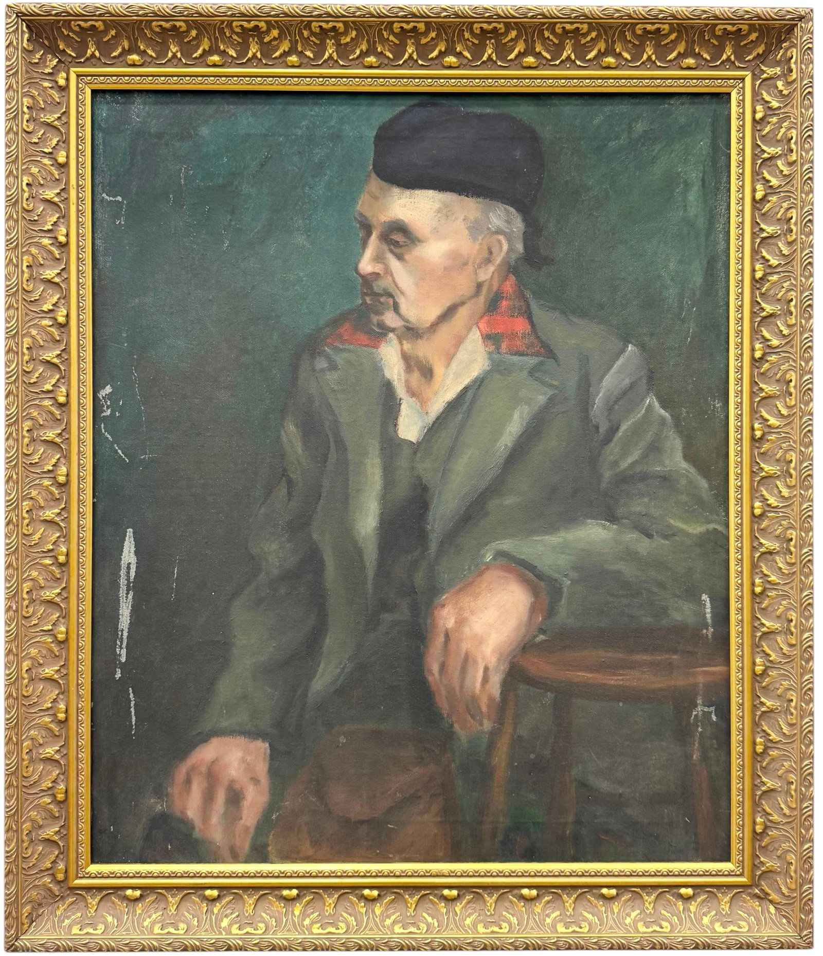 Vintage American Portrait Of A Man Oil On Canvas: Oil painting on canvas 24 x 20 in, 28 x 24 in (framed). Domestic Flat Shipping Price: $80