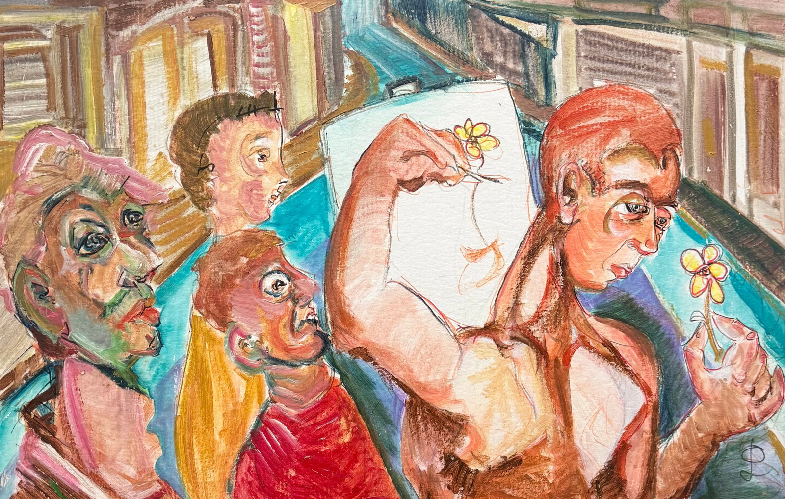 FRANKLIN LEVY (20th c, American): Mixed media on board 31 1/2 x 19 3/4 in. Domestic Flat Shipping Price: $70