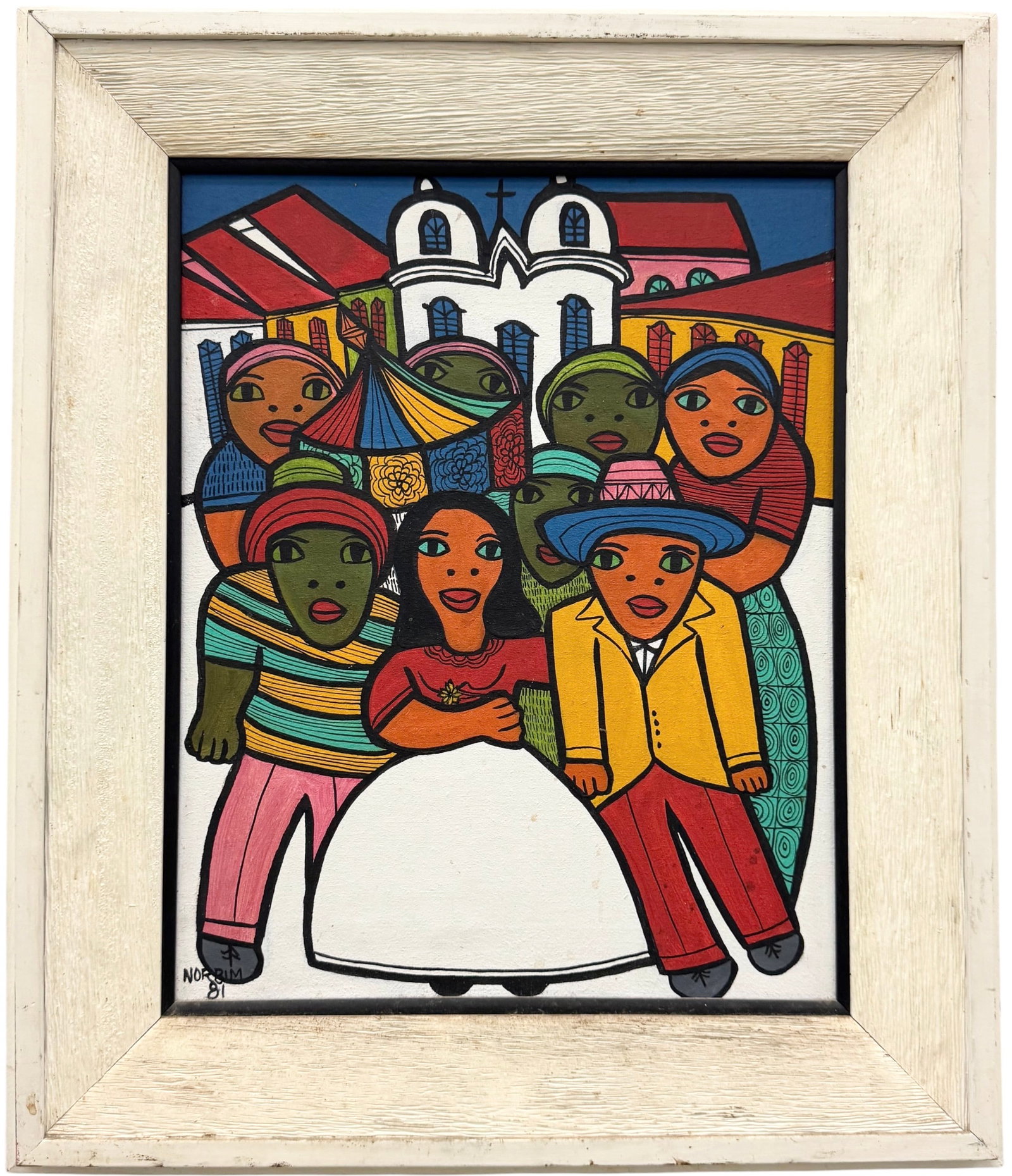 EVANDR NORBIN (Brazilian, b. 1934) Festive Scene: Oil painting on canvas 16 x 13 in, 22 1/2 x 19 1/2 in (framed). Domestic Flat Shipping Price: $60