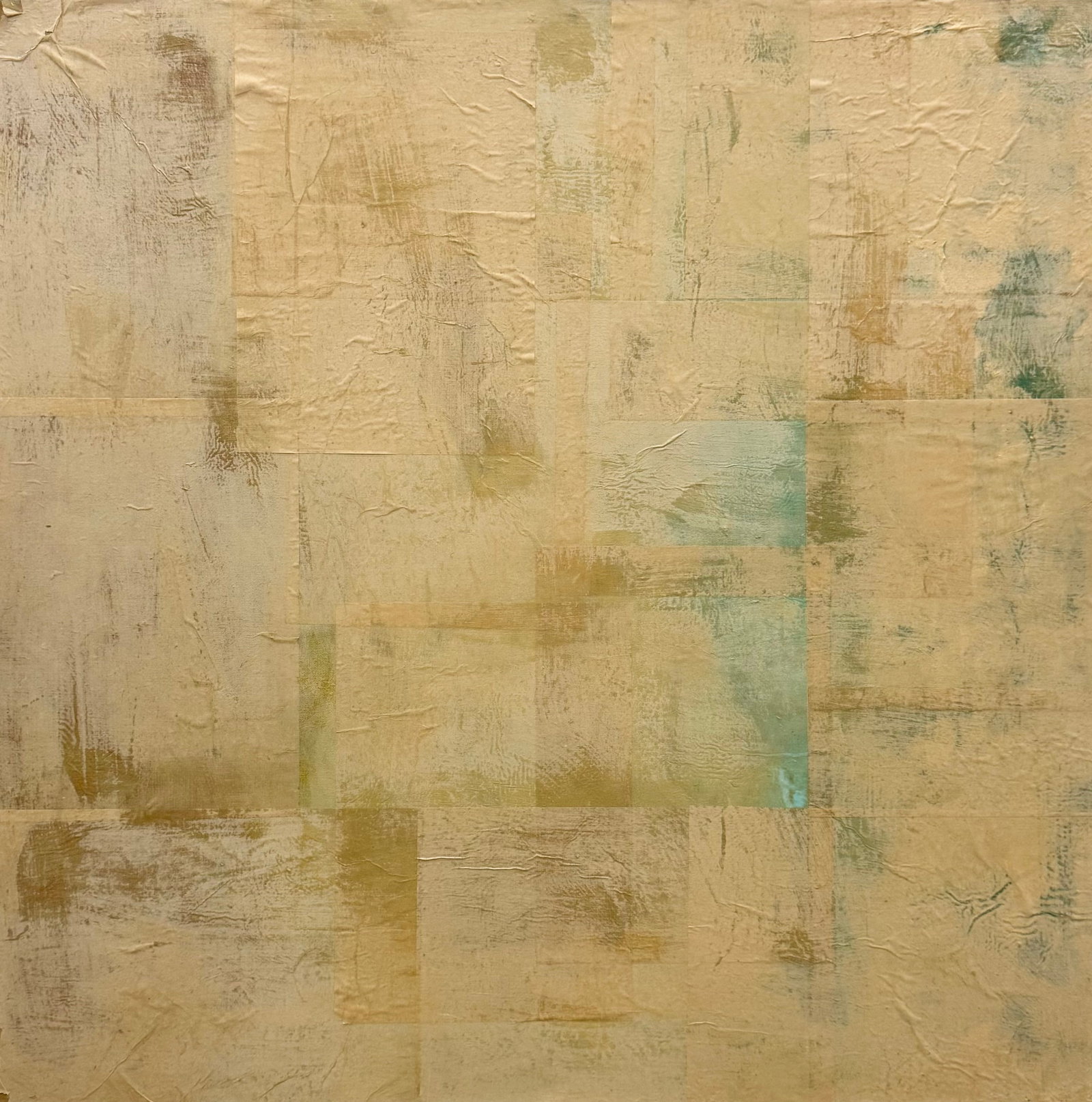 Contemporary American Abstract Expressonist Mixed Media Collage: Mixed media on canvas 36 x 36 in. Domestic Flat Shipping Price: $110