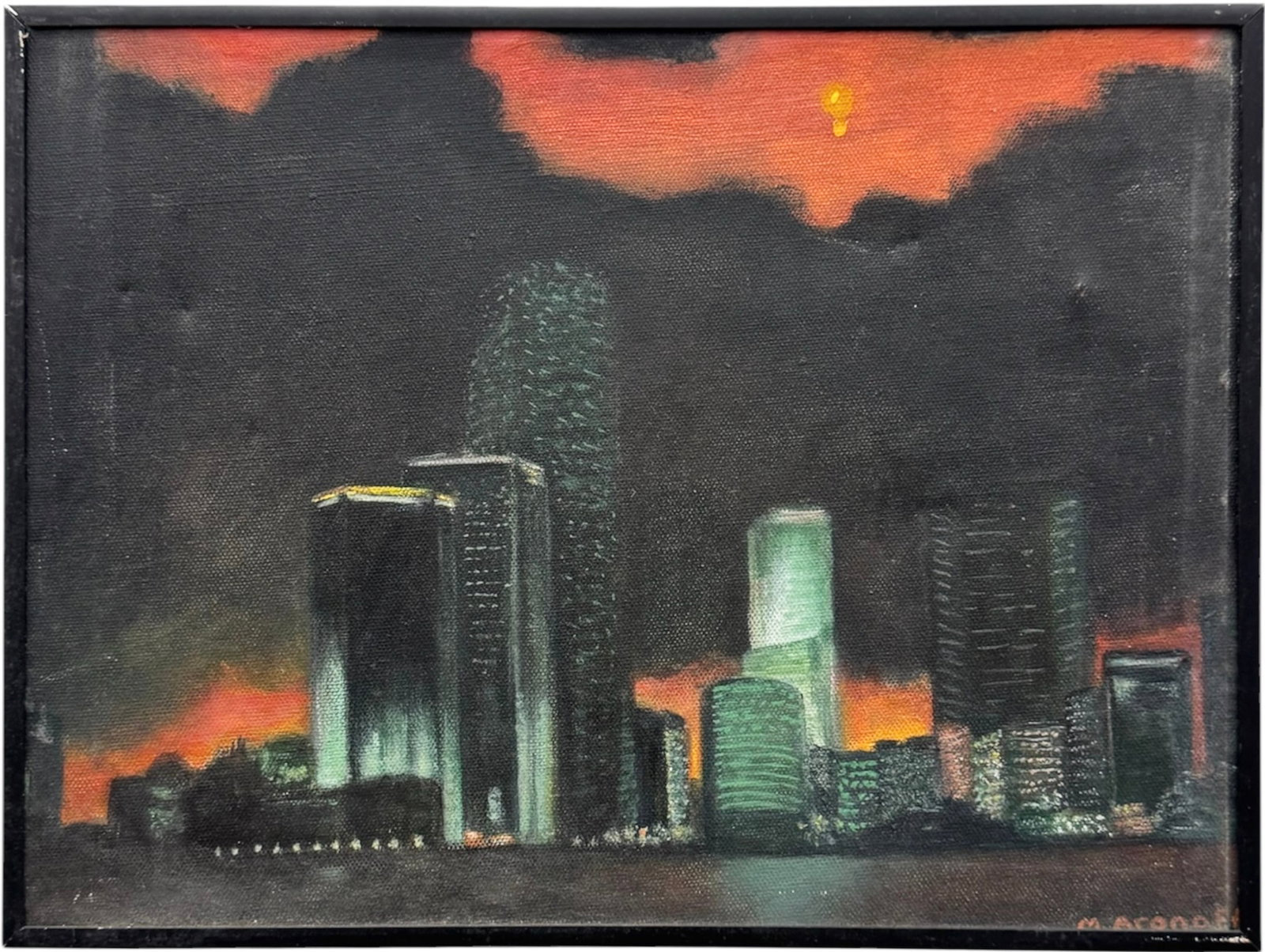 Vintage American Modernist Nocturnal Cityscape Signed Oil On Canvas: Oil painting on canvas 16 x 12 in. Domestic Flat Shipping Price: $45