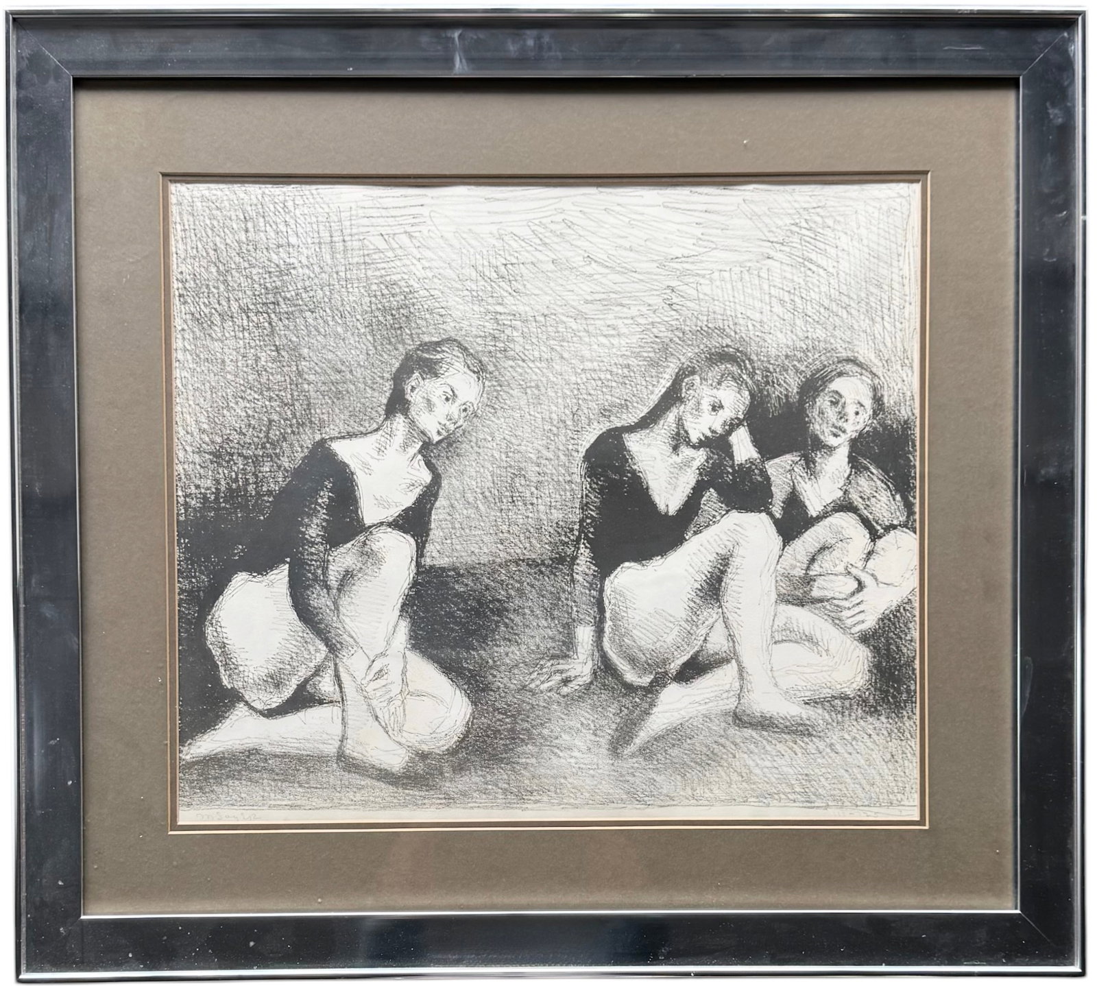 Moses Soyer, Pencil Signed Modernist Lithograph Of Dancers: 22 1/2 x 19 in, 32 x 29 in (framed). Domestic Flat Shipping Price: $90