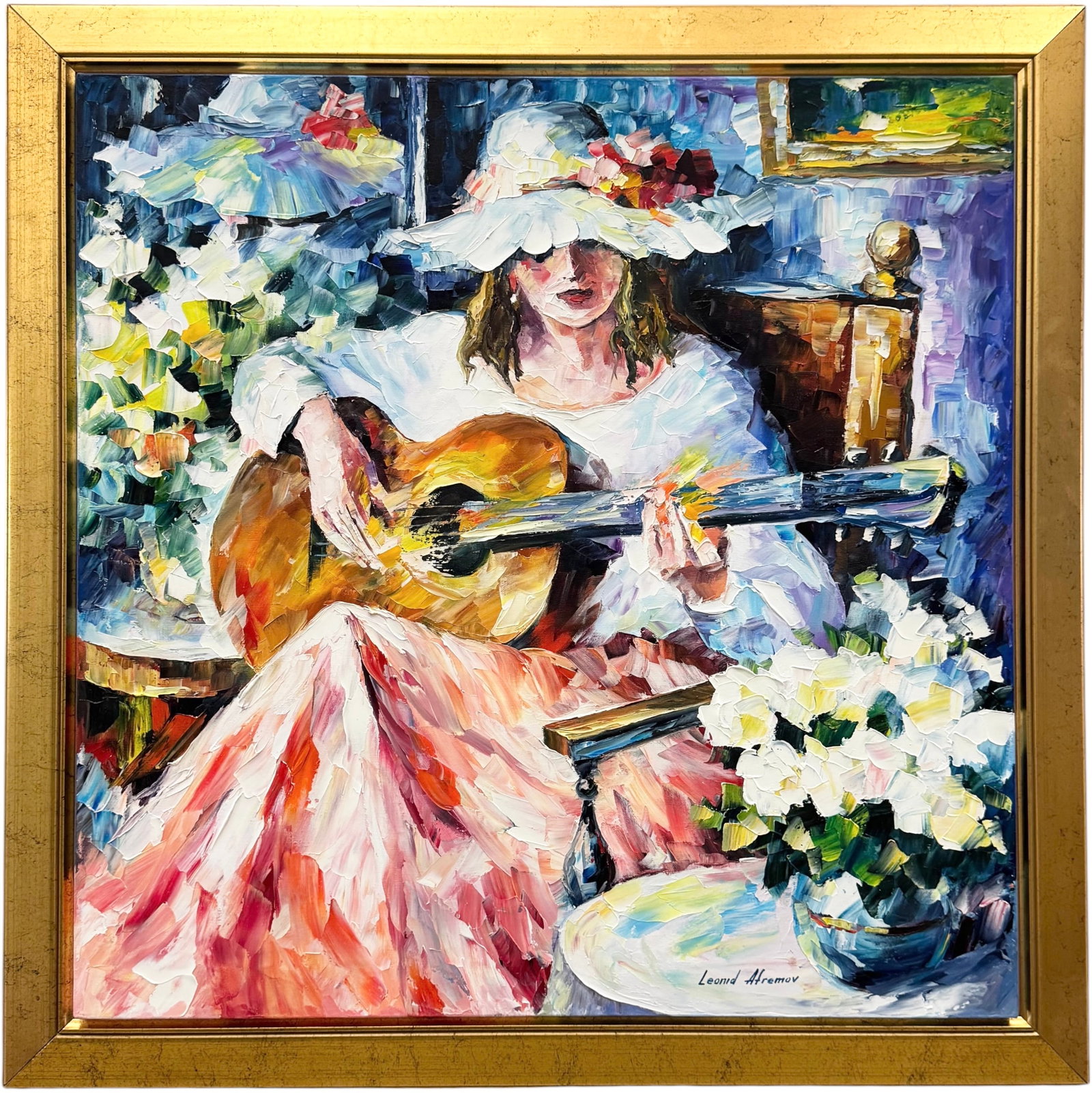 LEONID AFREMOV (b. 1955, Belrarus) Girl Flaying Guitar With Flowers (1 of 4)